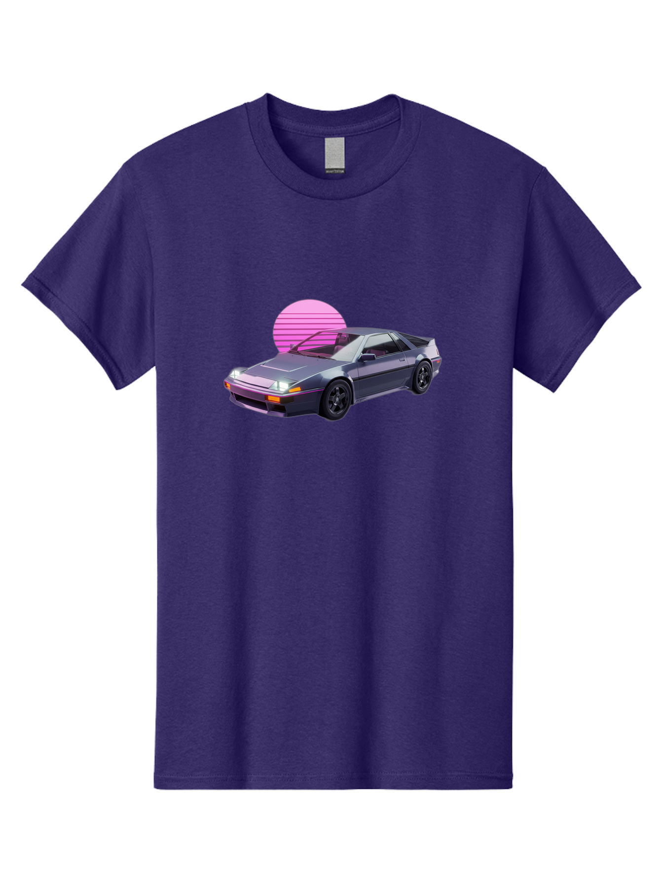 Nissan-300Zx-5 Men'S Graphic Tee, 100% Cotton, Comfortable Casual Summer Wear, Machine Washable, Nissan 300Zx Sports Car, Retro Futuristic Design, Sleek Gray Body, Black Wheels, Pink Accents, Neon Lights, Vaporwave Aesthetic, Synthwave Style Bab042 17