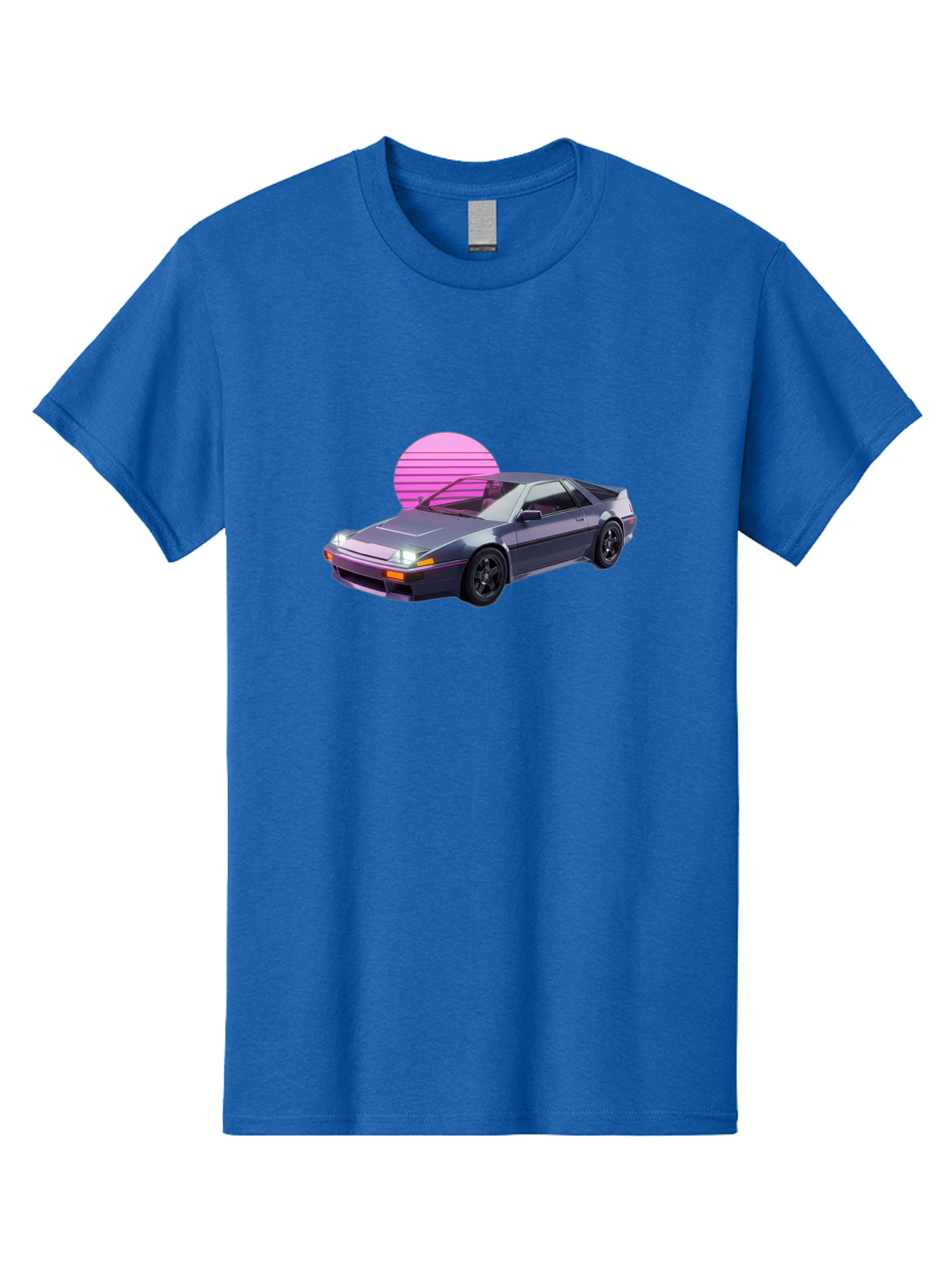 Nissan-300Zx-5 Men'S Graphic Tee, 100% Cotton, Comfortable Casual Summer Wear, Machine Washable, Nissan 300Zx Sports Car, Retro Futuristic Design, Sleek Gray Body, Black Wheels, Pink Accents, Neon Lights, Vaporwave Aesthetic, Synthwave Style Bab042 15