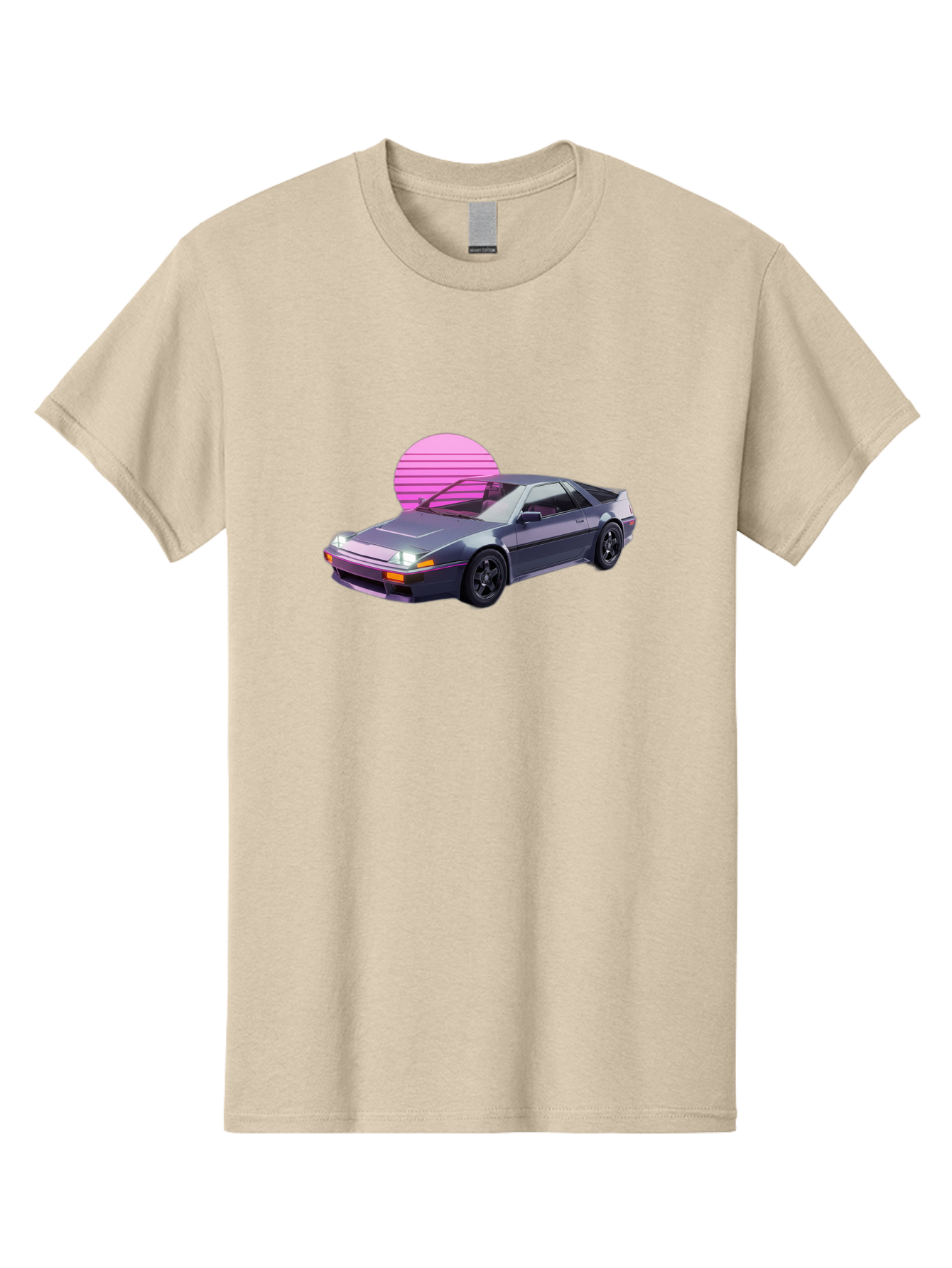 Nissan-300Zx-5 Men'S Graphic Tee, 100% Cotton, Comfortable Casual Summer Wear, Machine Washable, Nissan 300Zx Sports Car, Retro Futuristic Design, Sleek Gray Body, Black Wheels, Pink Accents, Neon Lights, Vaporwave Aesthetic, Synthwave Style Bab042 27