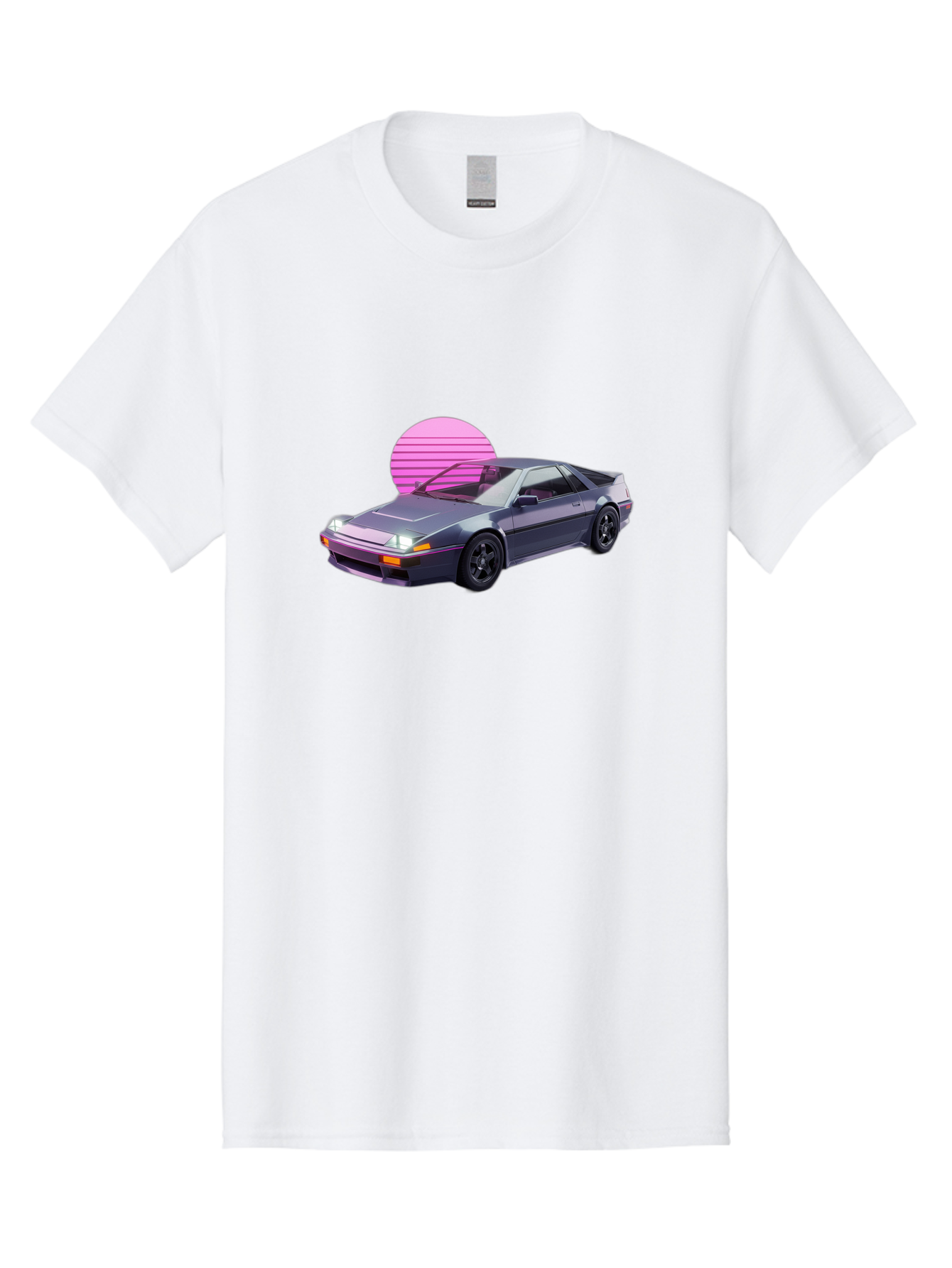 Nissan-300Zx-5 Men'S Graphic Tee, 100% Cotton, Comfortable Casual Summer Wear, Machine Washable, Nissan 300Zx Sports Car, Retro Futuristic Design, Sleek Gray Body, Black Wheels, Pink Accents, Neon Lights, Vaporwave Aesthetic, Synthwave Style Bab042 19