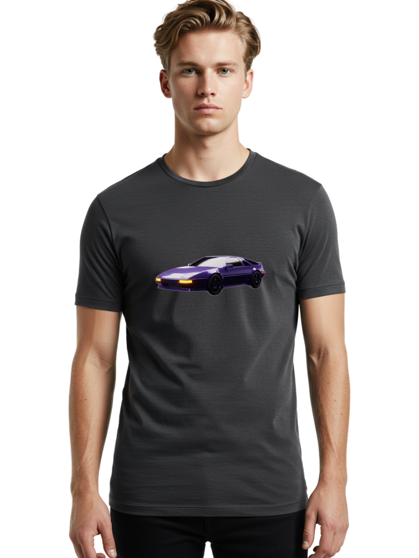 Nissan-300Zx Men'S Graphic Tee, 100% Cotton, Comfortable Casual Summer Wear, Machine Washable, Sports Car, Purple Car, Nissan 300Zx, Sleek Design, Black Wheels, Glowing Headlights, Luxury Vehicle, High-Performance Car, Retro-Futuristic Style Bab043 8