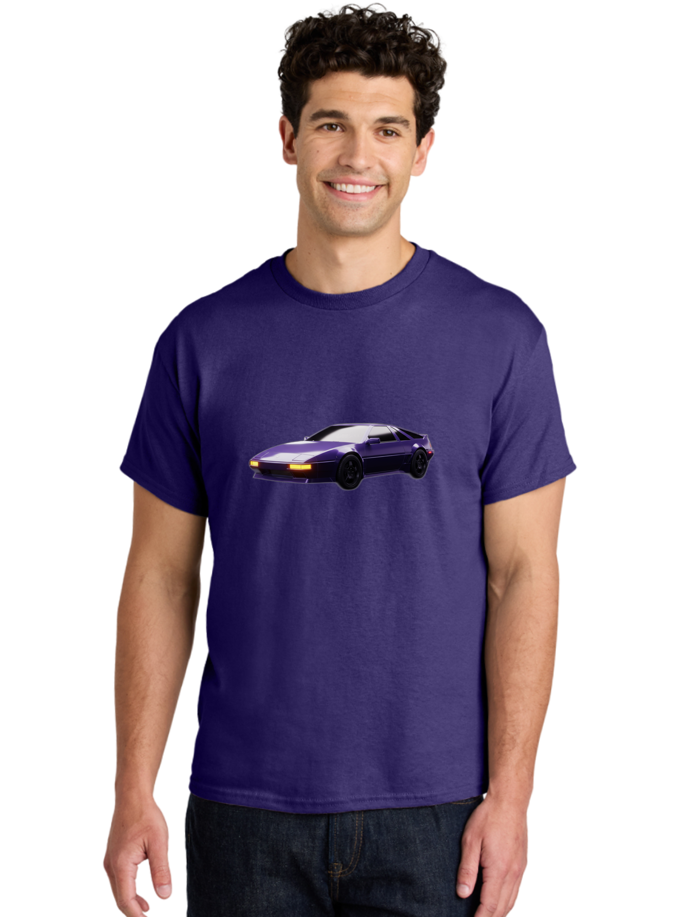Nissan-300Zx Men'S Graphic Tee, 100% Cotton, Comfortable Casual Summer Wear, Machine Washable, Sports Car, Purple Car, Nissan 300Zx, Sleek Design, Black Wheels, Glowing Headlights, Luxury Vehicle, High-Performance Car, Retro-Futuristic Style Bab043 4