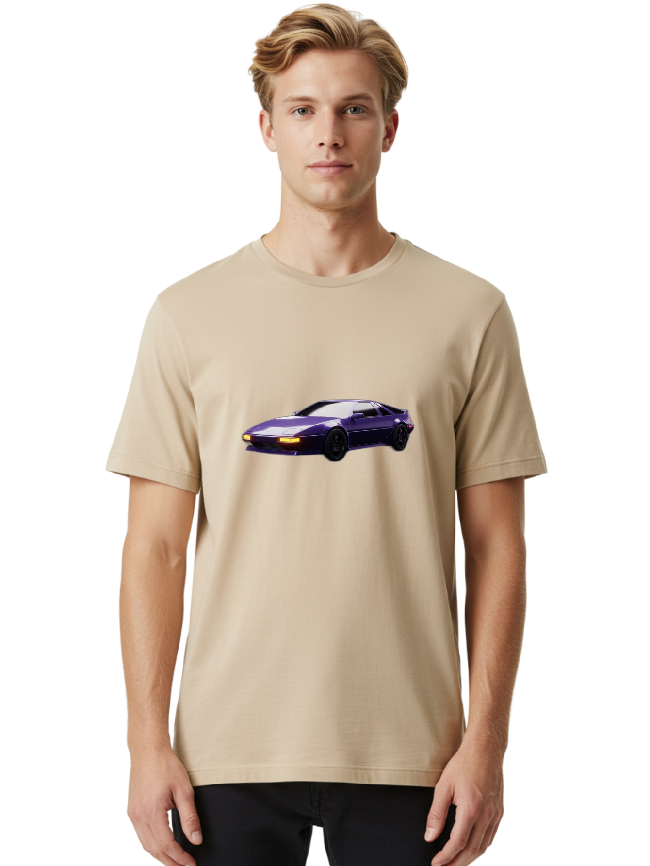 Nissan-300Zx Men'S Graphic Tee, 100% Cotton, Comfortable Casual Summer Wear, Machine Washable, Sports Car, Purple Car, Nissan 300Zx, Sleek Design, Black Wheels, Glowing Headlights, Luxury Vehicle, High-Performance Car, Retro-Futuristic Style Bab043 18