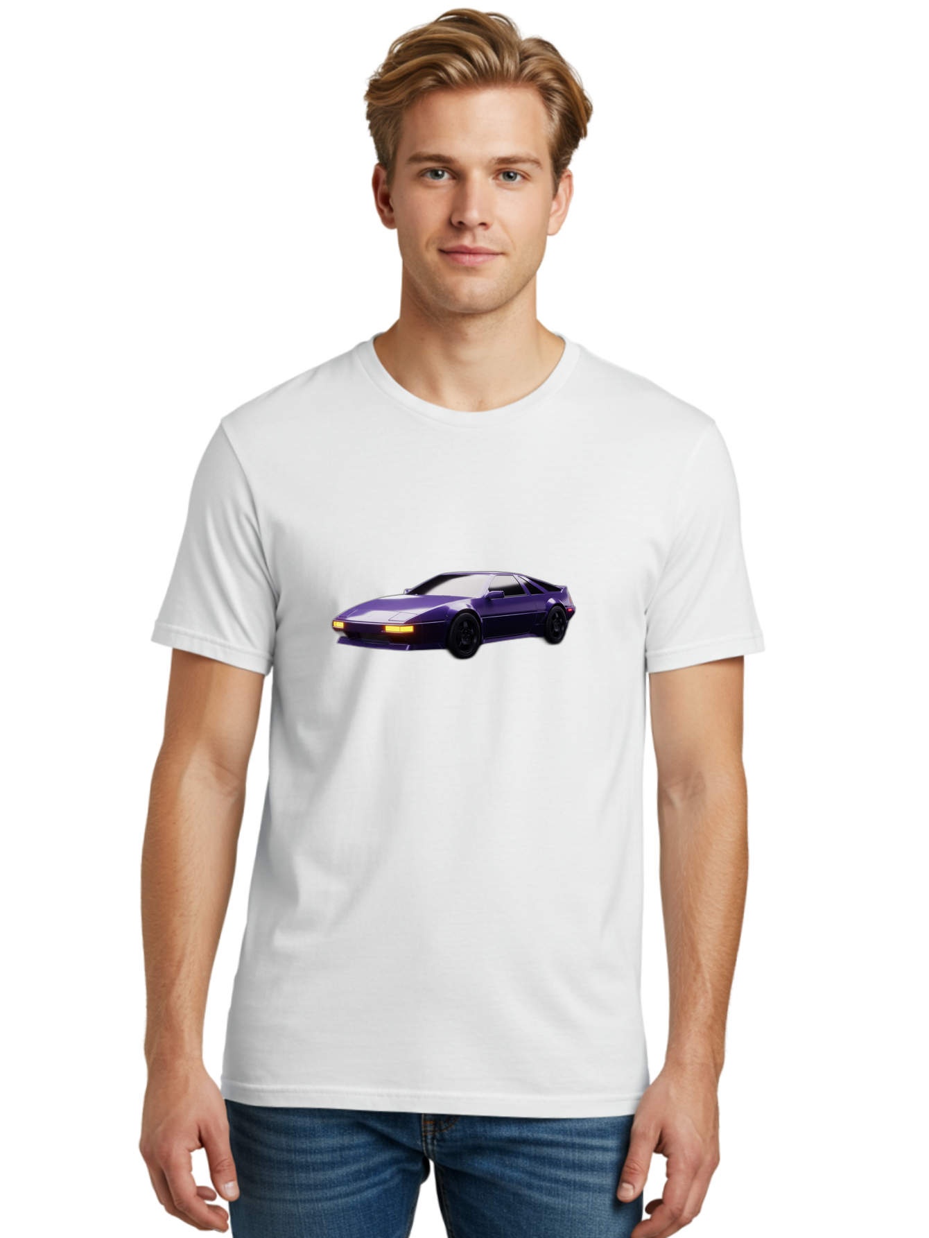 Nissan-300Zx Men'S Graphic Tee, 100% Cotton, Comfortable Casual Summer Wear, Machine Washable, Sports Car, Purple Car, Nissan 300Zx, Sleek Design, Black Wheels, Glowing Headlights, Luxury Vehicle, High-Performance Car, Retro-Futuristic Style Bab043 6