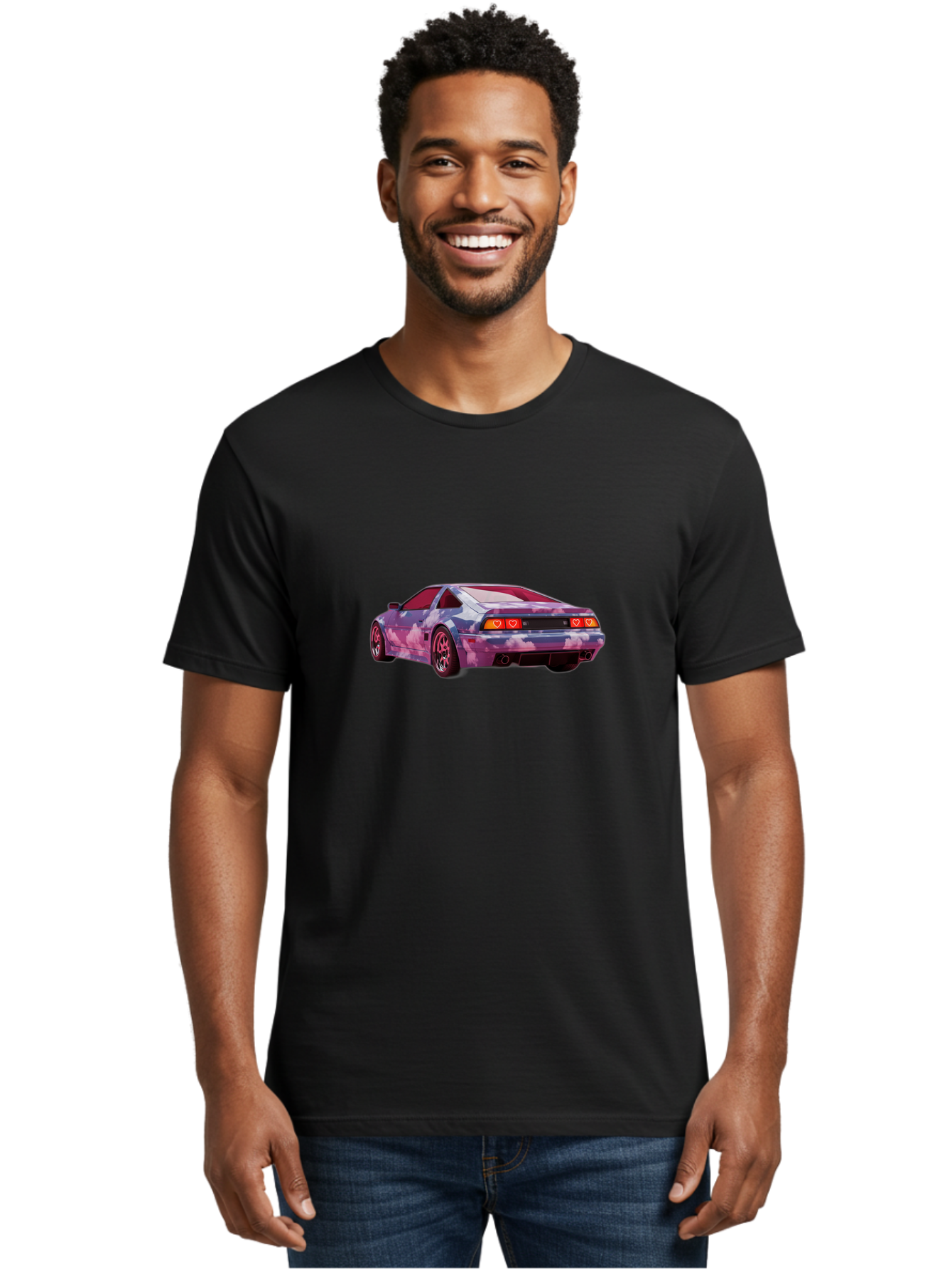 Nissan-S13 Men'S Graphic Tee, 100% Cotton, Comfortable Casual Summer Wear, Machine Washable, Nissan S13 Coupe, Pastel Clouds Wrap, Heart-Shaped Taillights, Unique Car Design, Vibrant Pastel Colors, Custom Car Wrap, Aesthetic Car, Bab044 18