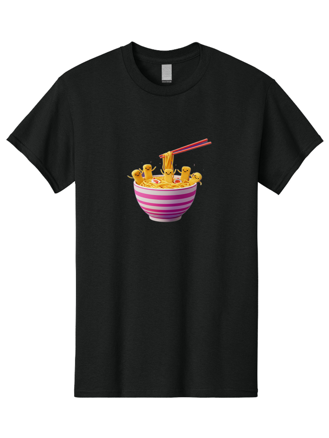 Noodles-With-Faces Men'S Graphic Tee, 100% Cotton, Comfortable Casual Summer Wear, Machine Washable, Bowl Of Noodles, Cartoon Bamboo Sticks, Playful Chopsticks, Fun Design, Asian Cuisine, Kawaii Characters, Noodle Lovers, Meal Time, Bab046 19