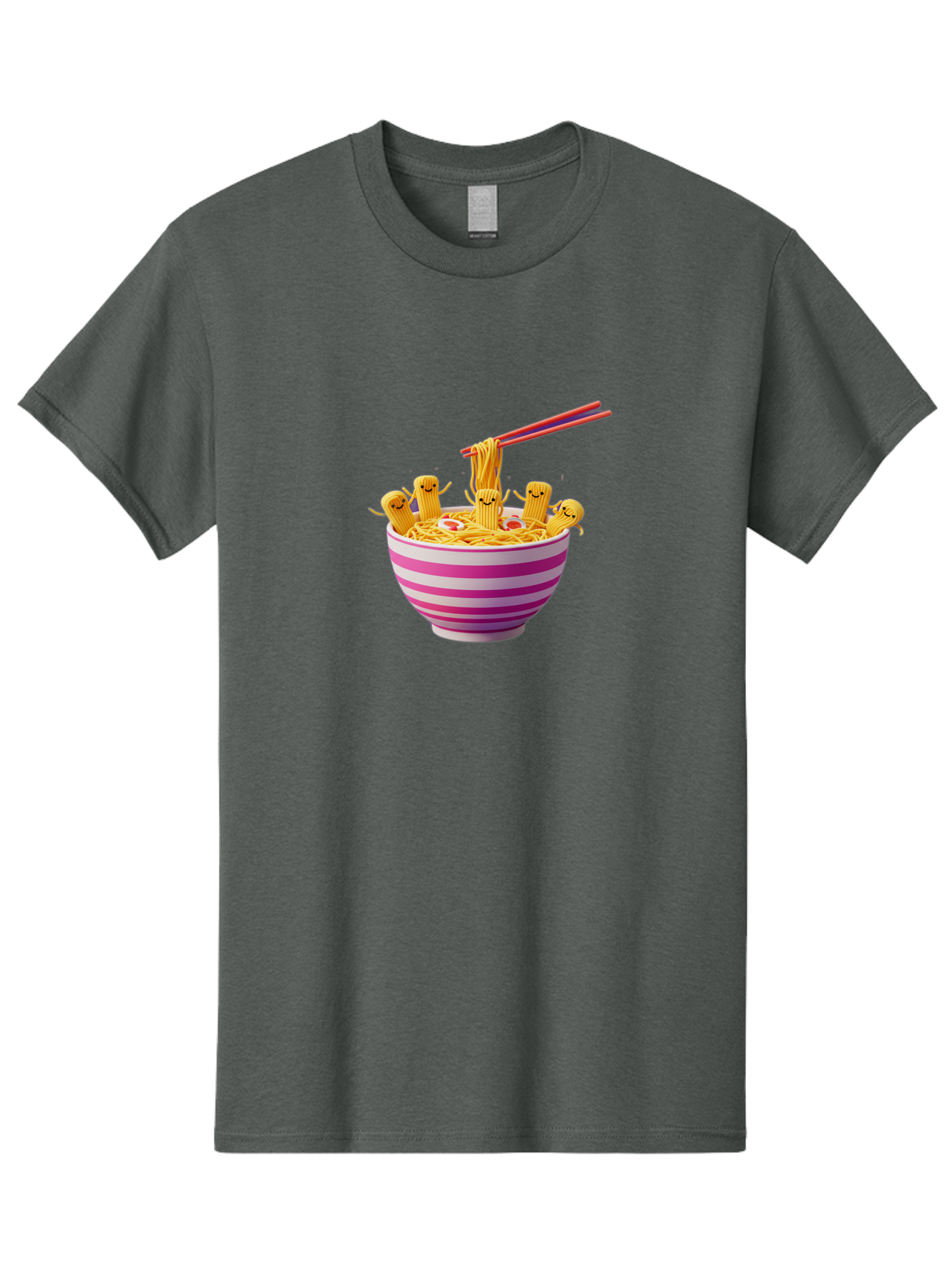 Noodles-With-Faces Men'S Graphic Tee, 100% Cotton, Comfortable Casual Summer Wear, Machine Washable, Bowl Of Noodles, Cartoon Bamboo Sticks, Playful Chopsticks, Fun Design, Asian Cuisine, Kawaii Characters, Noodle Lovers, Meal Time, Bab046 7