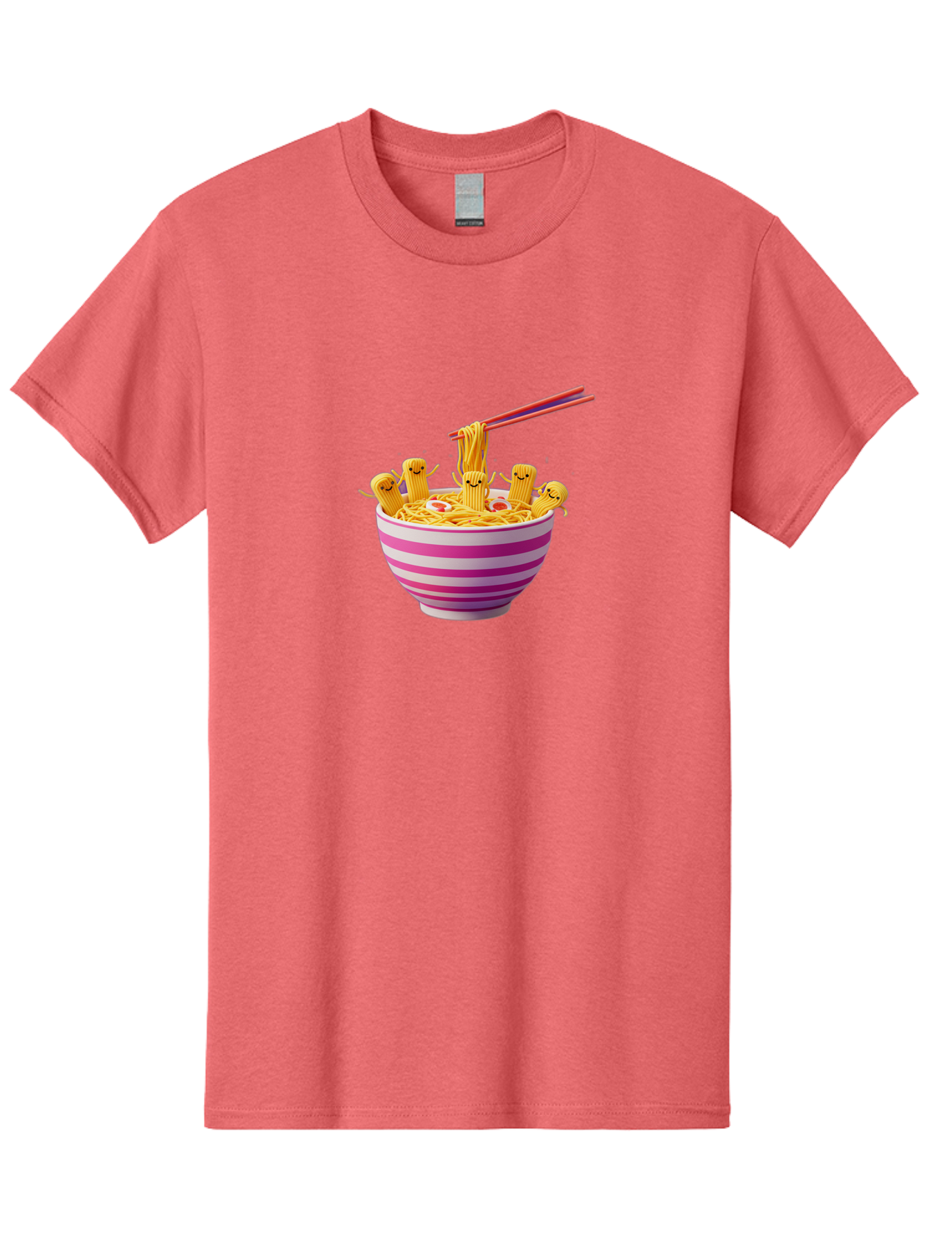 Noodles-With-Faces Men'S Graphic Tee, 100% Cotton, Comfortable Casual Summer Wear, Machine Washable, Bowl Of Noodles, Cartoon Bamboo Sticks, Playful Chopsticks, Fun Design, Asian Cuisine, Kawaii Characters, Noodle Lovers, Meal Time, Bab046 15