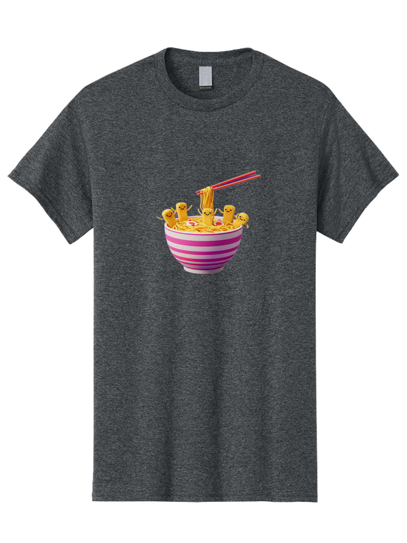 Noodles-With-Faces Men'S Graphic Tee, 100% Cotton, Comfortable Casual Summer Wear, Machine Washable, Bowl Of Noodles, Cartoon Bamboo Sticks, Playful Chopsticks, Fun Design, Asian Cuisine, Kawaii Characters, Noodle Lovers, Meal Time, Bab046 13