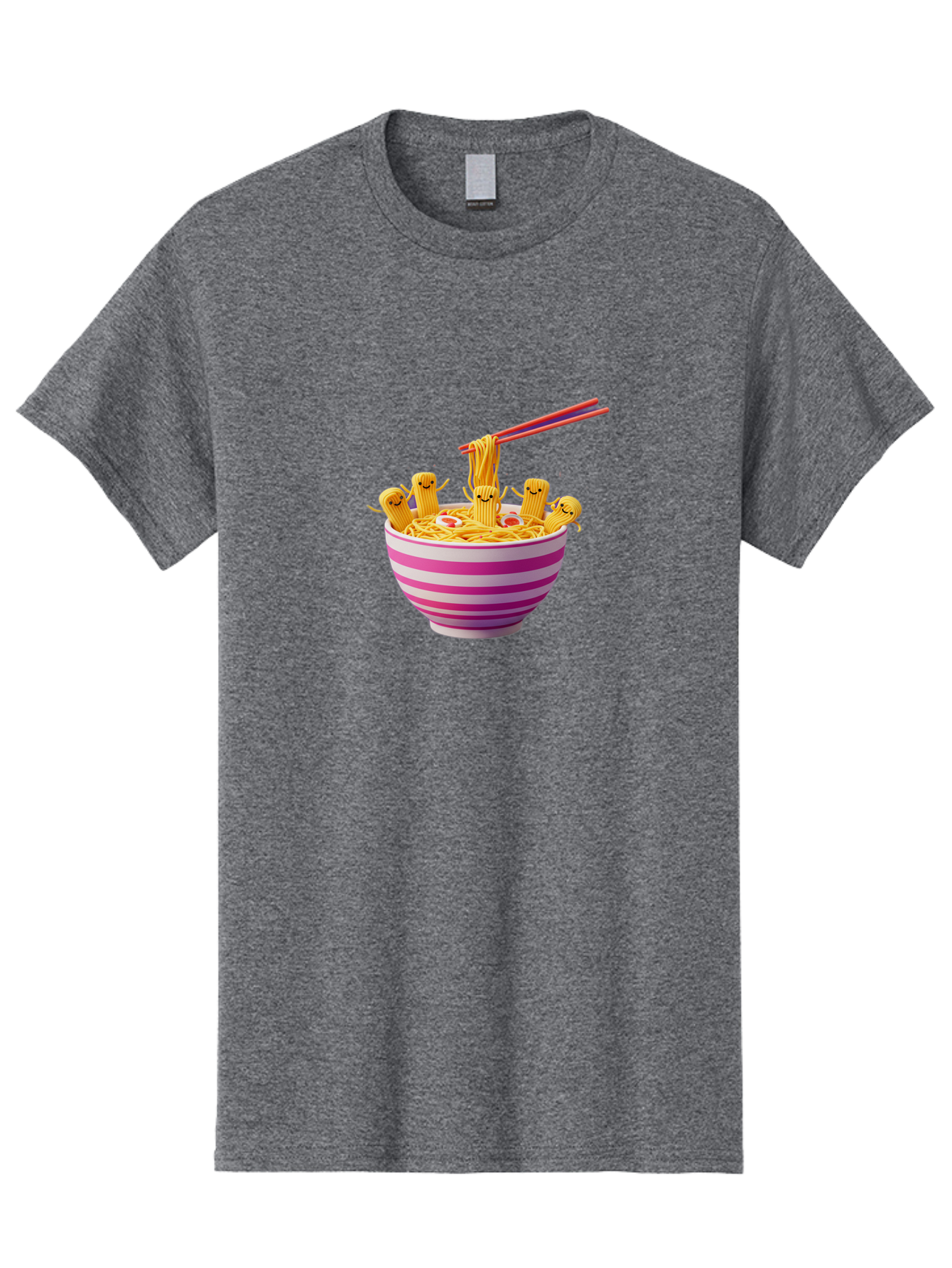 Noodles-With-Faces Men'S Graphic Tee, 100% Cotton, Comfortable Casual Summer Wear, Machine Washable, Bowl Of Noodles, Cartoon Bamboo Sticks, Playful Chopsticks, Fun Design, Asian Cuisine, Kawaii Characters, Noodle Lovers, Meal Time, Bab046 5