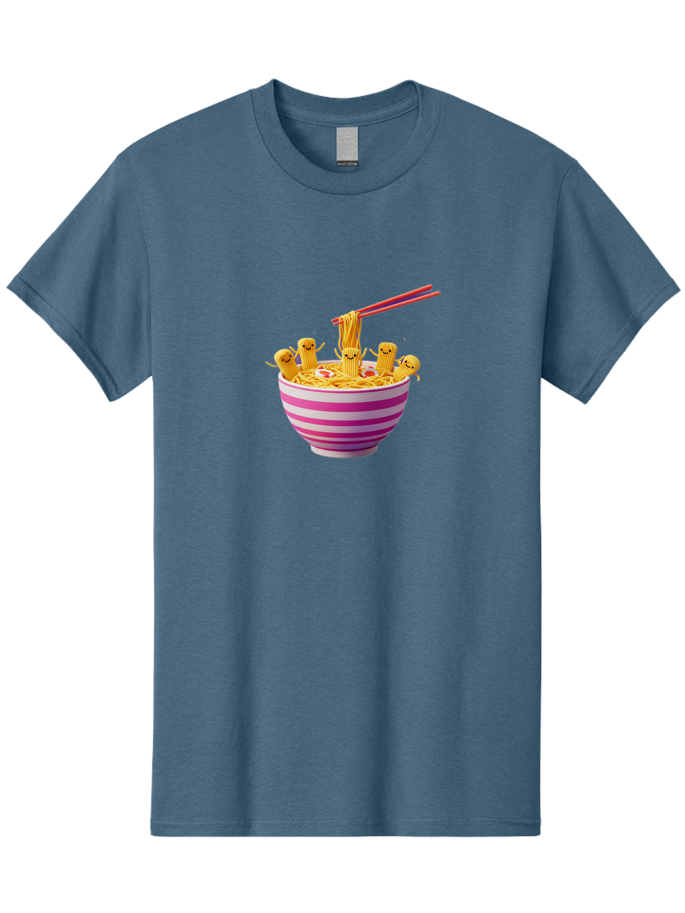 Noodles-With-Faces Men'S Graphic Tee, 100% Cotton, Comfortable Casual Summer Wear, Machine Washable, Bowl Of Noodles, Cartoon Bamboo Sticks, Playful Chopsticks, Fun Design, Asian Cuisine, Kawaii Characters, Noodle Lovers, Meal Time, Bab046 1