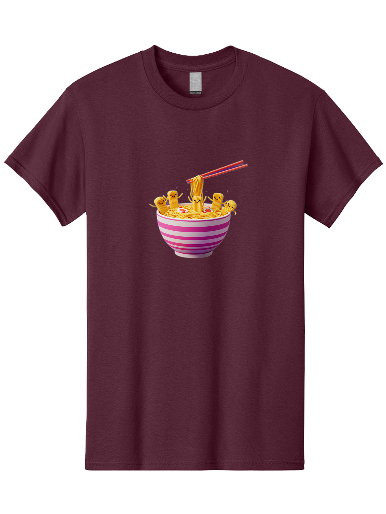 Noodles-With-Faces Men'S Graphic Tee, 100% Cotton, Comfortable Casual Summer Wear, Machine Washable, Bowl Of Noodles, Cartoon Bamboo Sticks, Playful Chopsticks, Fun Design, Asian Cuisine, Kawaii Characters, Noodle Lovers, Meal Time, Bab046 21