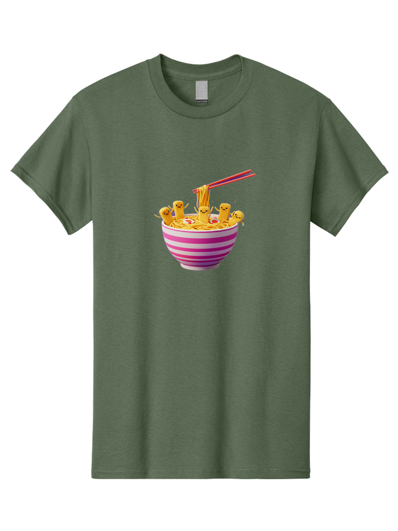 Noodles-With-Faces Men'S Graphic Tee, 100% Cotton, Comfortable Casual Summer Wear, Machine Washable, Bowl Of Noodles, Cartoon Bamboo Sticks, Playful Chopsticks, Fun Design, Asian Cuisine, Kawaii Characters, Noodle Lovers, Meal Time, Bab046 23