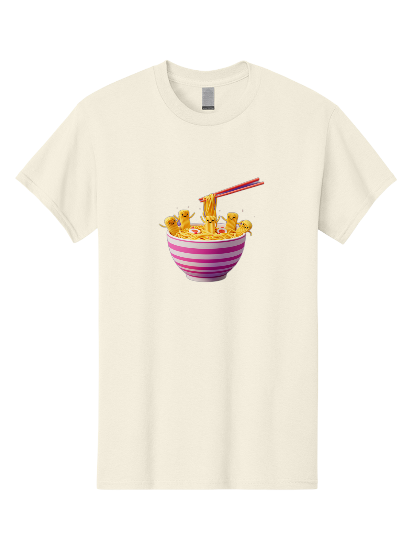 Noodles-With-Faces Men'S Graphic Tee, 100% Cotton, Comfortable Casual Summer Wear, Machine Washable, Bowl Of Noodles, Cartoon Bamboo Sticks, Playful Chopsticks, Fun Design, Asian Cuisine, Kawaii Characters, Noodle Lovers, Meal Time, Bab046 25