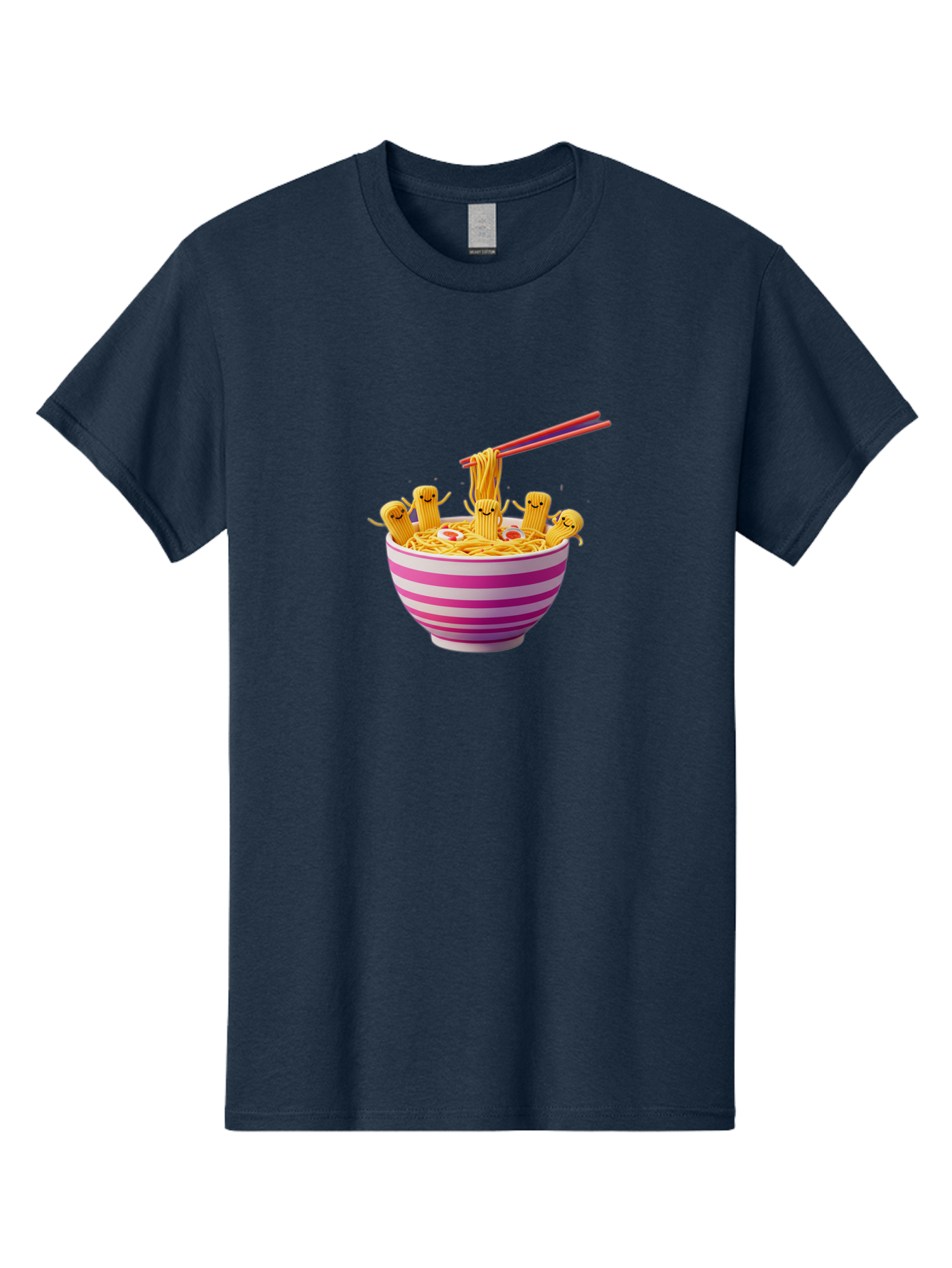 Noodles-With-Faces Men'S Graphic Tee, 100% Cotton, Comfortable Casual Summer Wear, Machine Washable, Bowl Of Noodles, Cartoon Bamboo Sticks, Playful Chopsticks, Fun Design, Asian Cuisine, Kawaii Characters, Noodle Lovers, Meal Time, Bab046 17