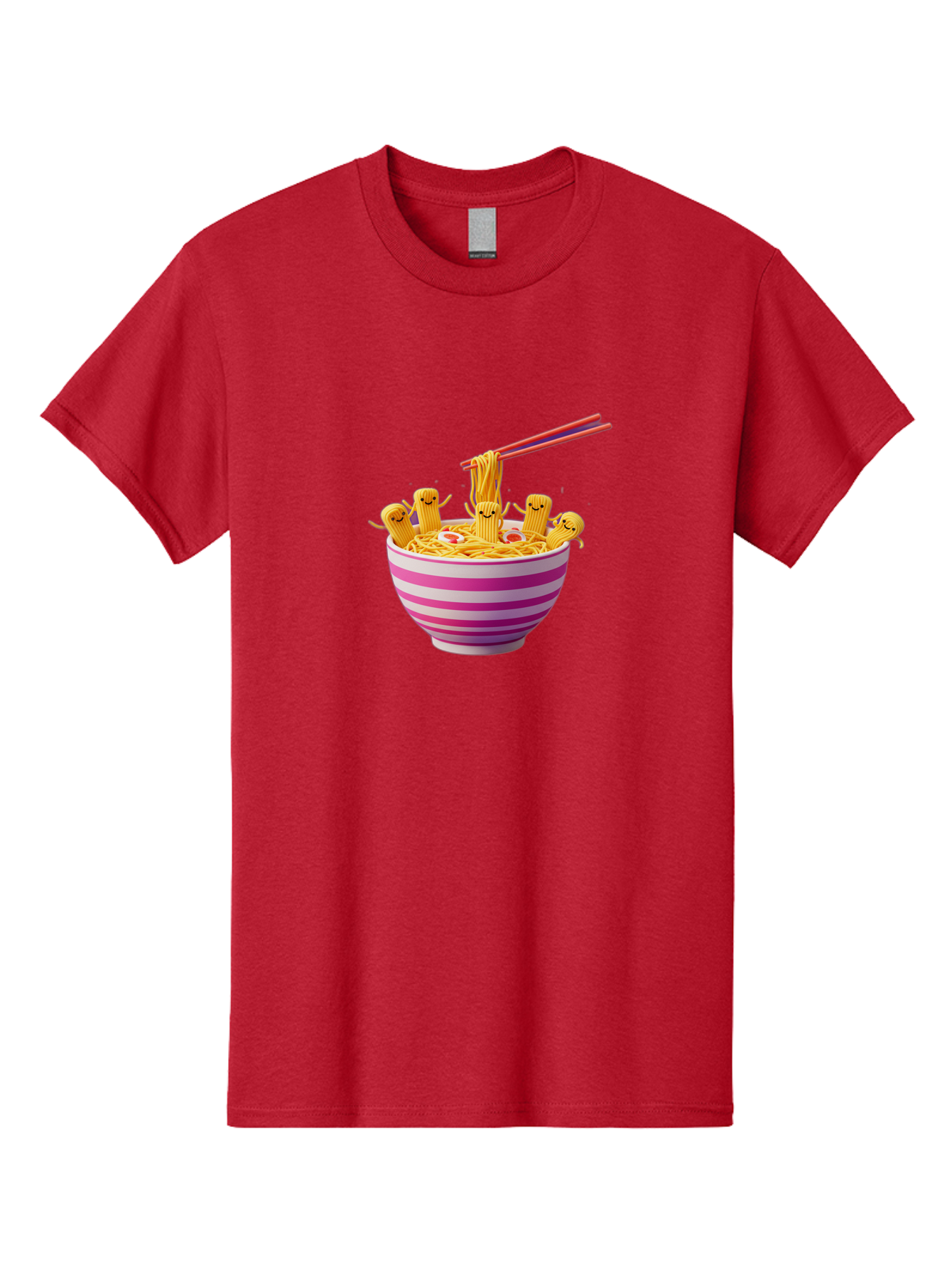 Noodles-With-Faces Men'S Graphic Tee, 100% Cotton, Comfortable Casual Summer Wear, Machine Washable, Bowl Of Noodles, Cartoon Bamboo Sticks, Playful Chopsticks, Fun Design, Asian Cuisine, Kawaii Characters, Noodle Lovers, Meal Time, Bab046 9