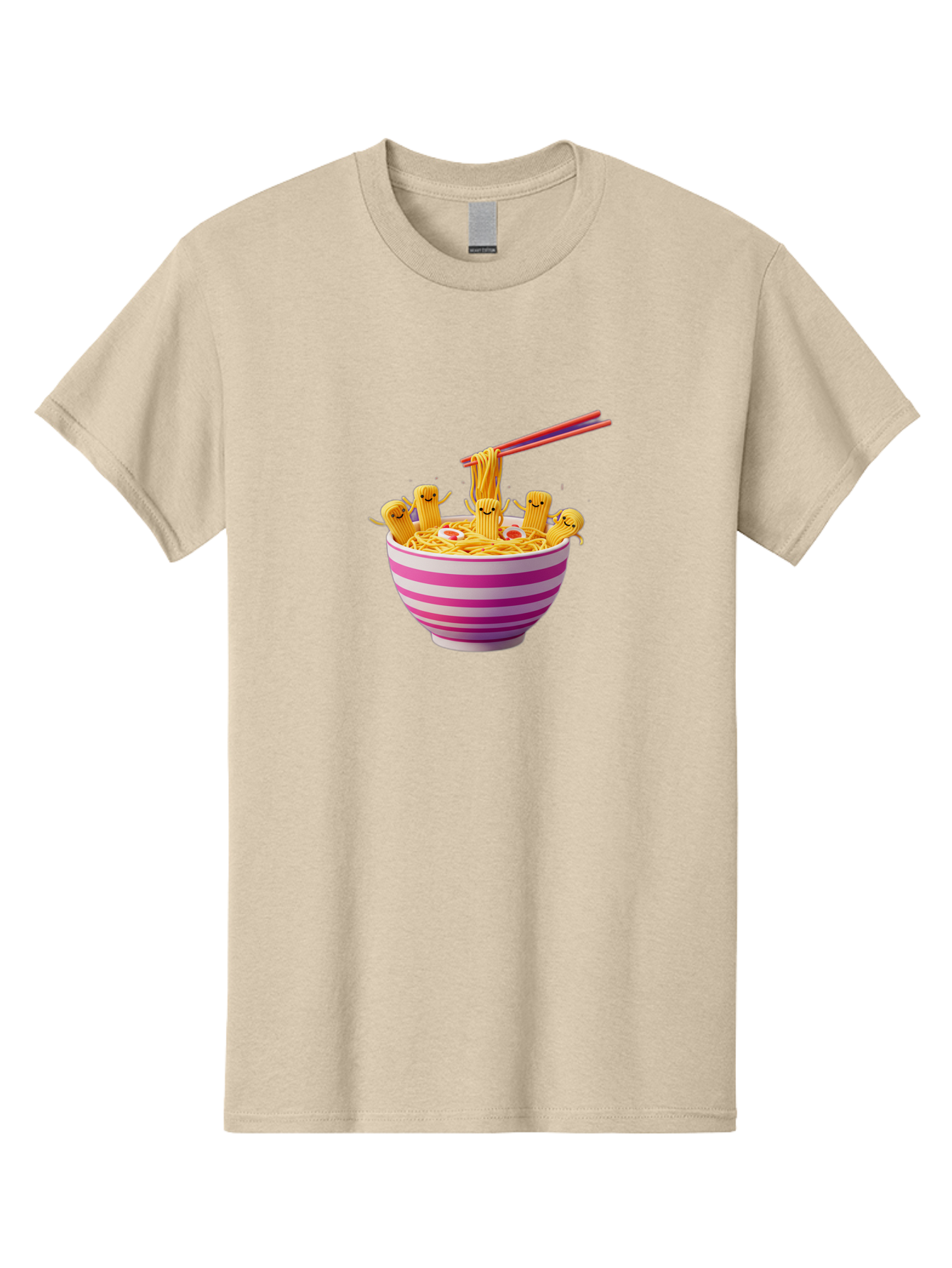 Noodles-With-Faces Men'S Graphic Tee, 100% Cotton, Comfortable Casual Summer Wear, Machine Washable, Bowl Of Noodles, Cartoon Bamboo Sticks, Playful Chopsticks, Fun Design, Asian Cuisine, Kawaii Characters, Noodle Lovers, Meal Time, Bab046 29