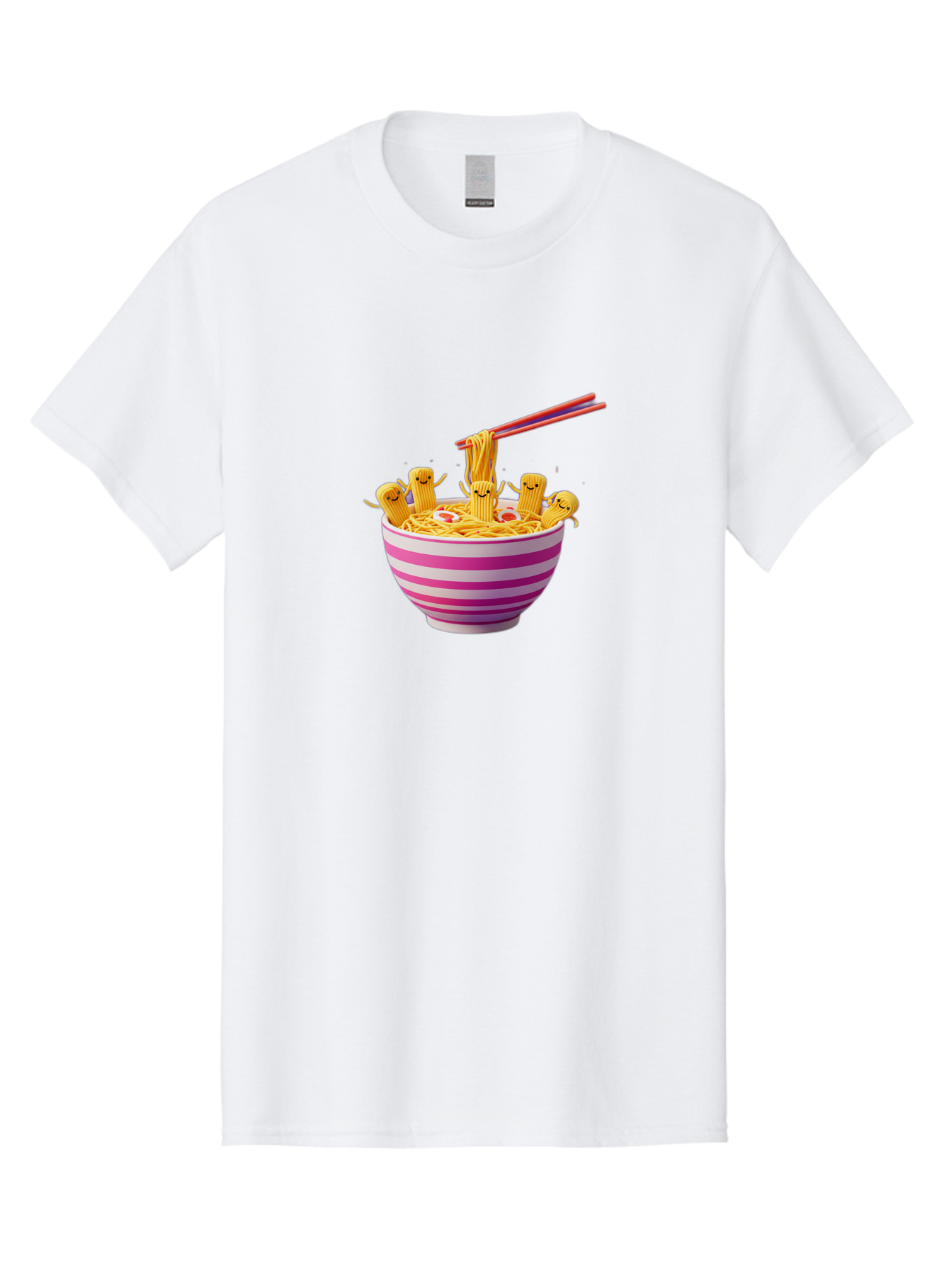Noodles-With-Faces Men'S Graphic Tee, 100% Cotton, Comfortable Casual Summer Wear, Machine Washable, Bowl Of Noodles, Cartoon Bamboo Sticks, Playful Chopsticks, Fun Design, Asian Cuisine, Kawaii Characters, Noodle Lovers, Meal Time, Bab046 11