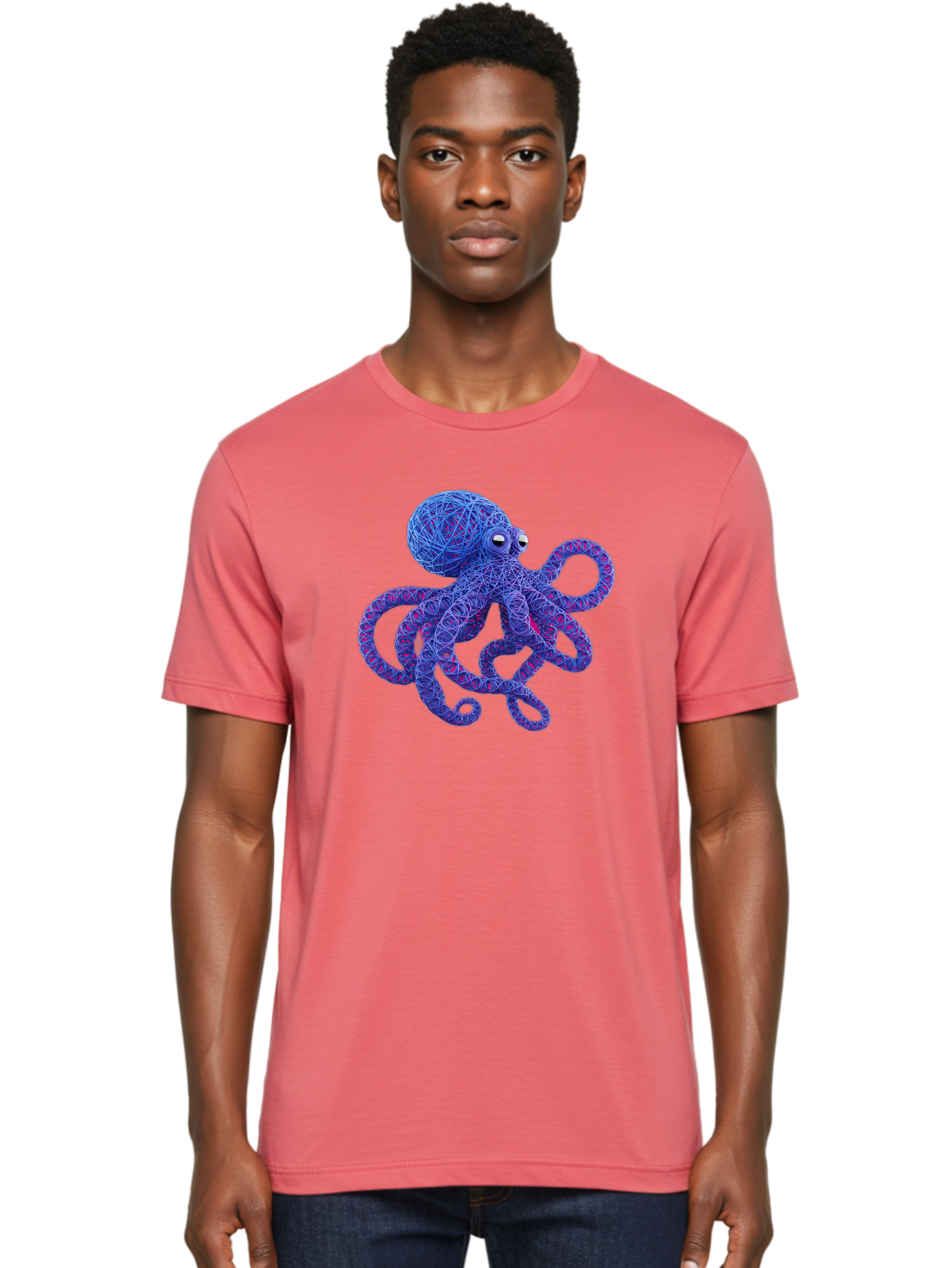 Octopus Men'S Graphic Tee, 100% Cotton, Comfortable Casual Summer Wear, Machine Washable, Colorful Octopus, String Art, Blue And Purple Hues, 3D Illustration, Whimsical Design, Underwater Creature, Artistic Representation, Creative Artwork, Bab049 12