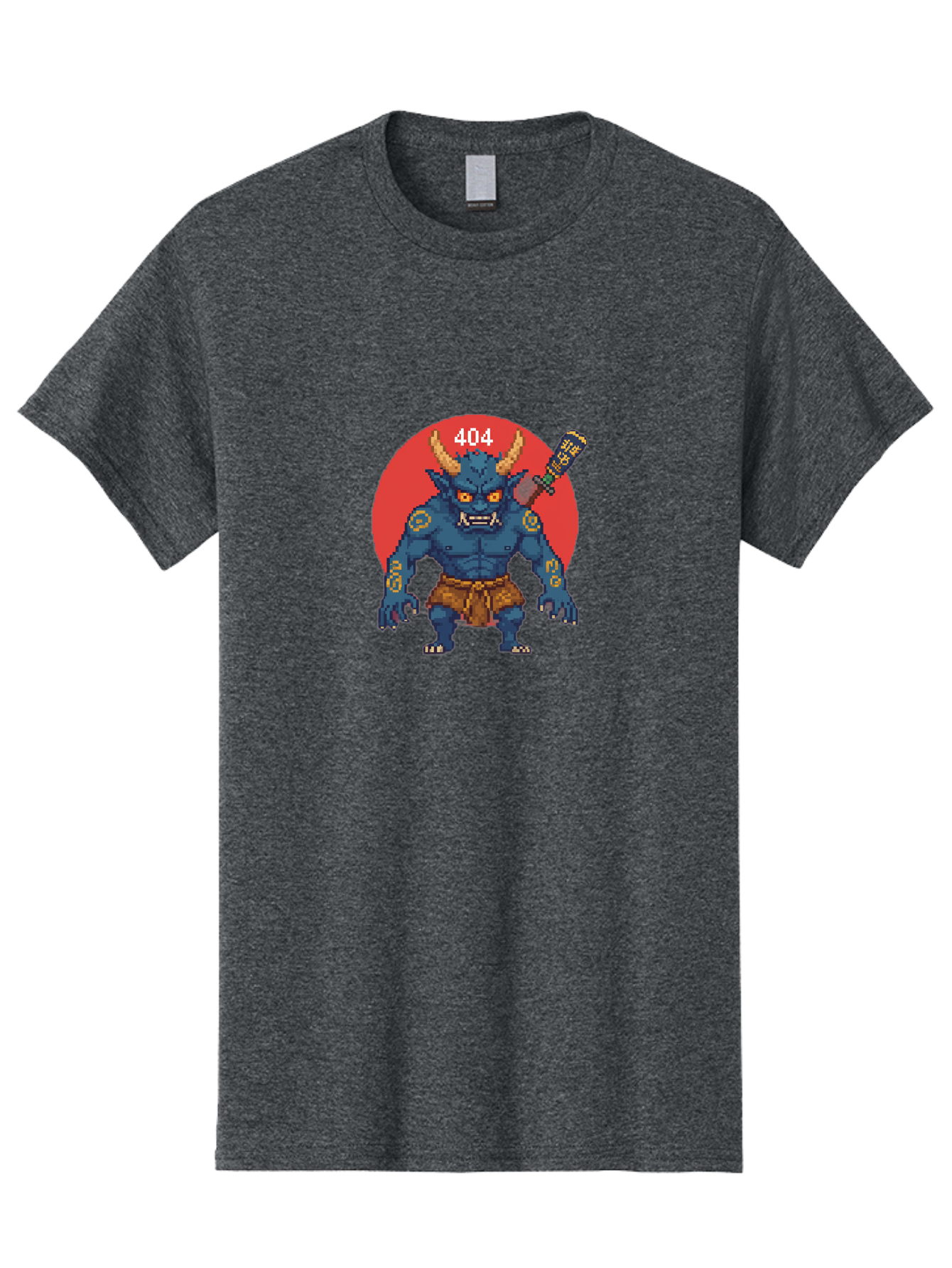 Oni-404 Men'S Graphic Tee, 100% Cotton, Comfortable Casual Summer Wear, Machine Washable, Blue Oni, Pixel Art Illustration, 8-Bit Style, Error 404, Red Circle Background, Gaming Aesthetic, Japanese Folklore, Cartoon Character, Bab051 9