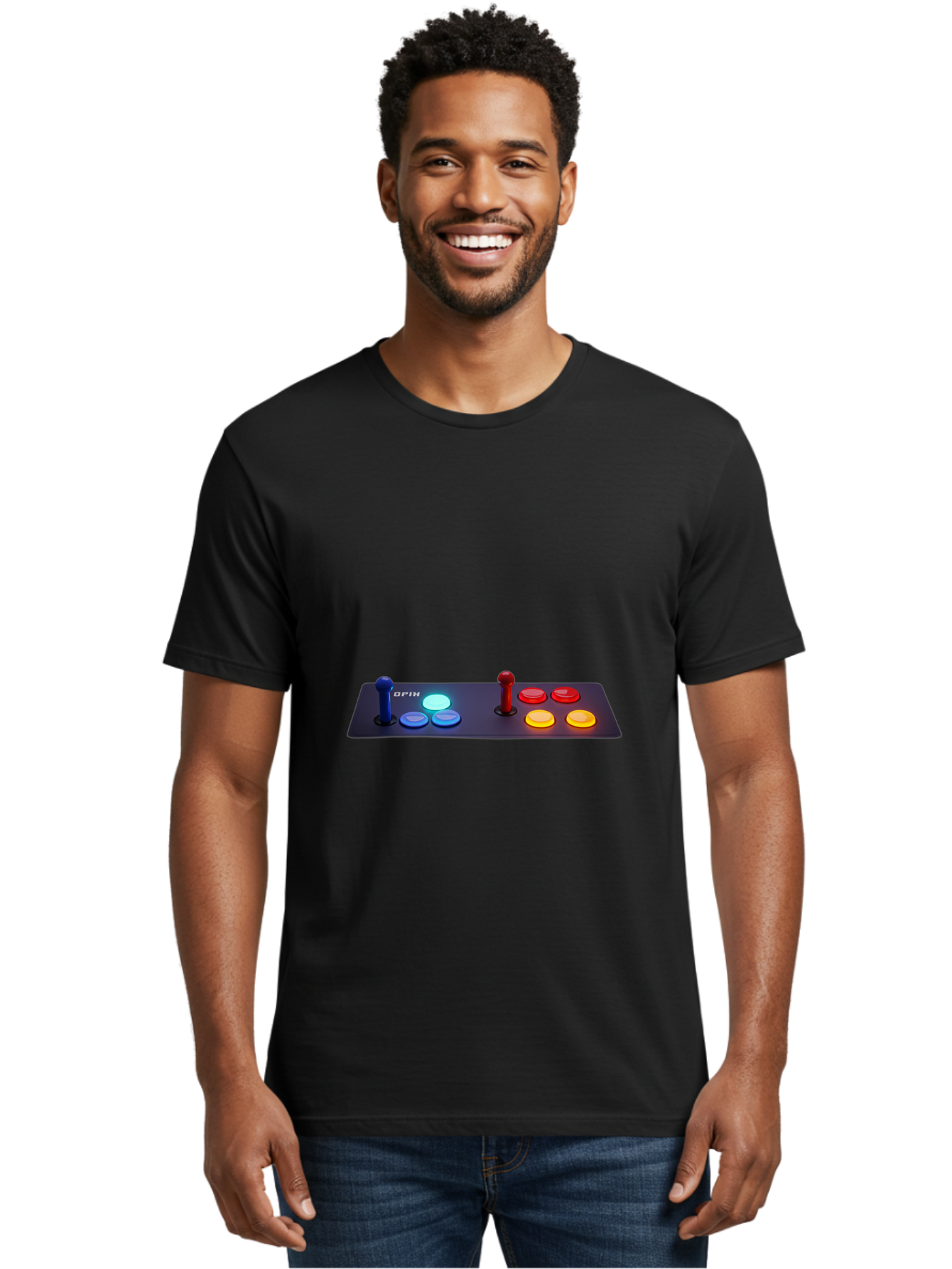 Opix-Joystick Men'S Graphic Tee, 100% Cotton, Comfortable Casual Summer Wear, Machine Washable, Arcade Controller, Gaming Console, Joystick, Colorful Buttons, Retro Gaming, Gamepad, Opix Brand, Gaming Accessories, Controller Layout, Bab054 26
