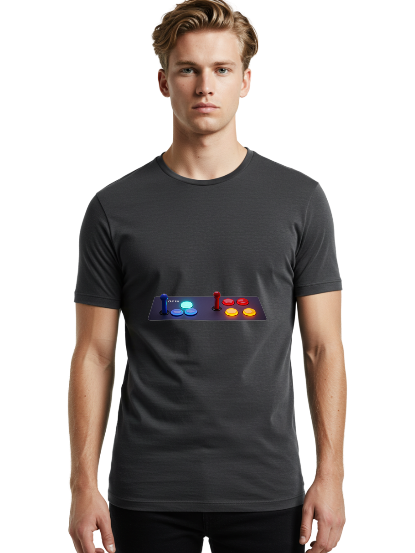 Opix-Joystick Men'S Graphic Tee, 100% Cotton, Comfortable Casual Summer Wear, Machine Washable, Arcade Controller, Gaming Console, Joystick, Colorful Buttons, Retro Gaming, Gamepad, Opix Brand, Gaming Accessories, Controller Layout, Bab054 4