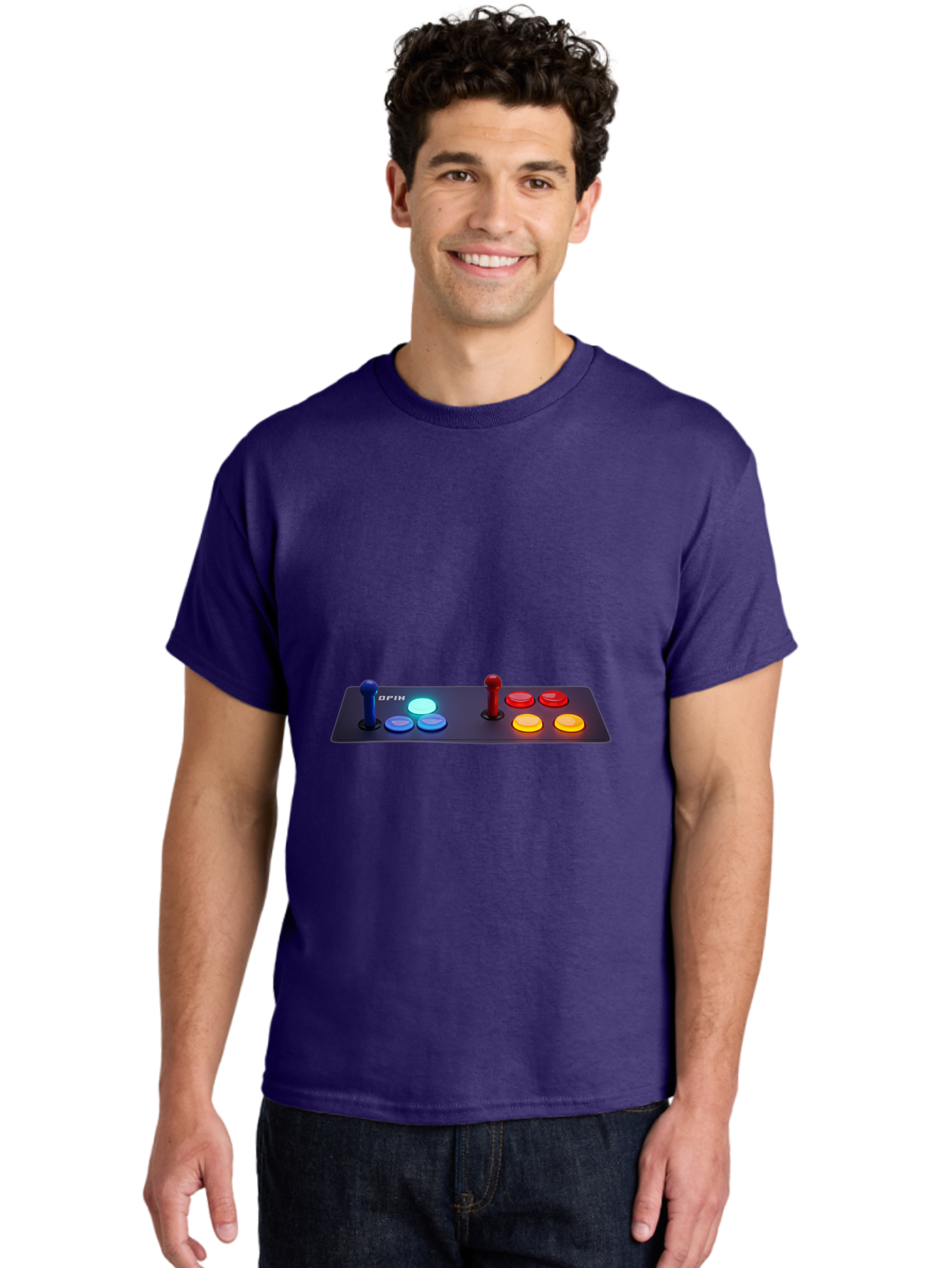 Opix-Joystick Men'S Graphic Tee, 100% Cotton, Comfortable Casual Summer Wear, Machine Washable, Arcade Controller, Gaming Console, Joystick, Colorful Buttons, Retro Gaming, Gamepad, Opix Brand, Gaming Accessories, Controller Layout, Bab054 30