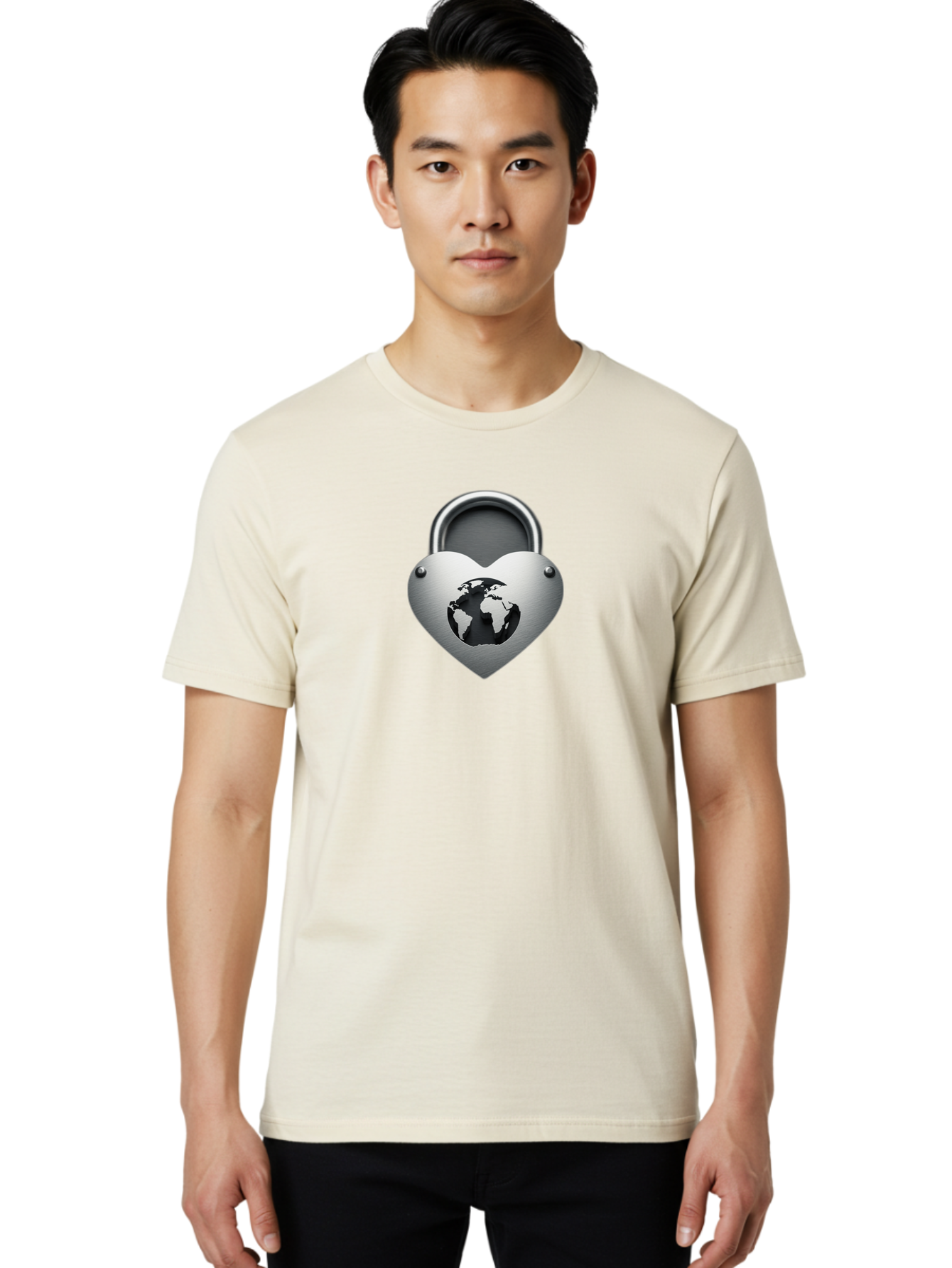 Padlock-Heart Men'S Graphic Tee, 100% Cotton, Comfortable Casual Summer Wear, Machine Washable, Heart Shaped Padlock, Global Protection, Security Symbol, Love For The Planet, World Unity, Secure Future, Global Safety, Heart Icon Bab060 24