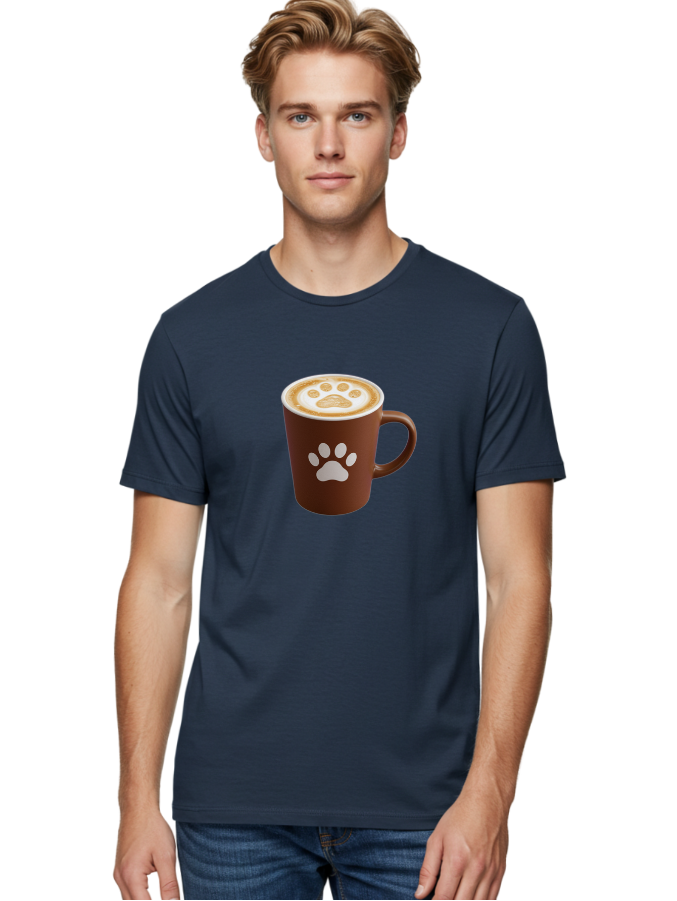 Paw-Print-Coffee-Cup Men'S Graphic Tee, 100% Cotton, Comfortable Casual Summer Wear, Machine Washable, Coffee Cup, Paw Print Design, Latte Art, Cappuccino, Pet Friendly Coffee, Animal Print, Coffee Lover Gift, Cat Paw Print, Dog Paw Print Bab069 20