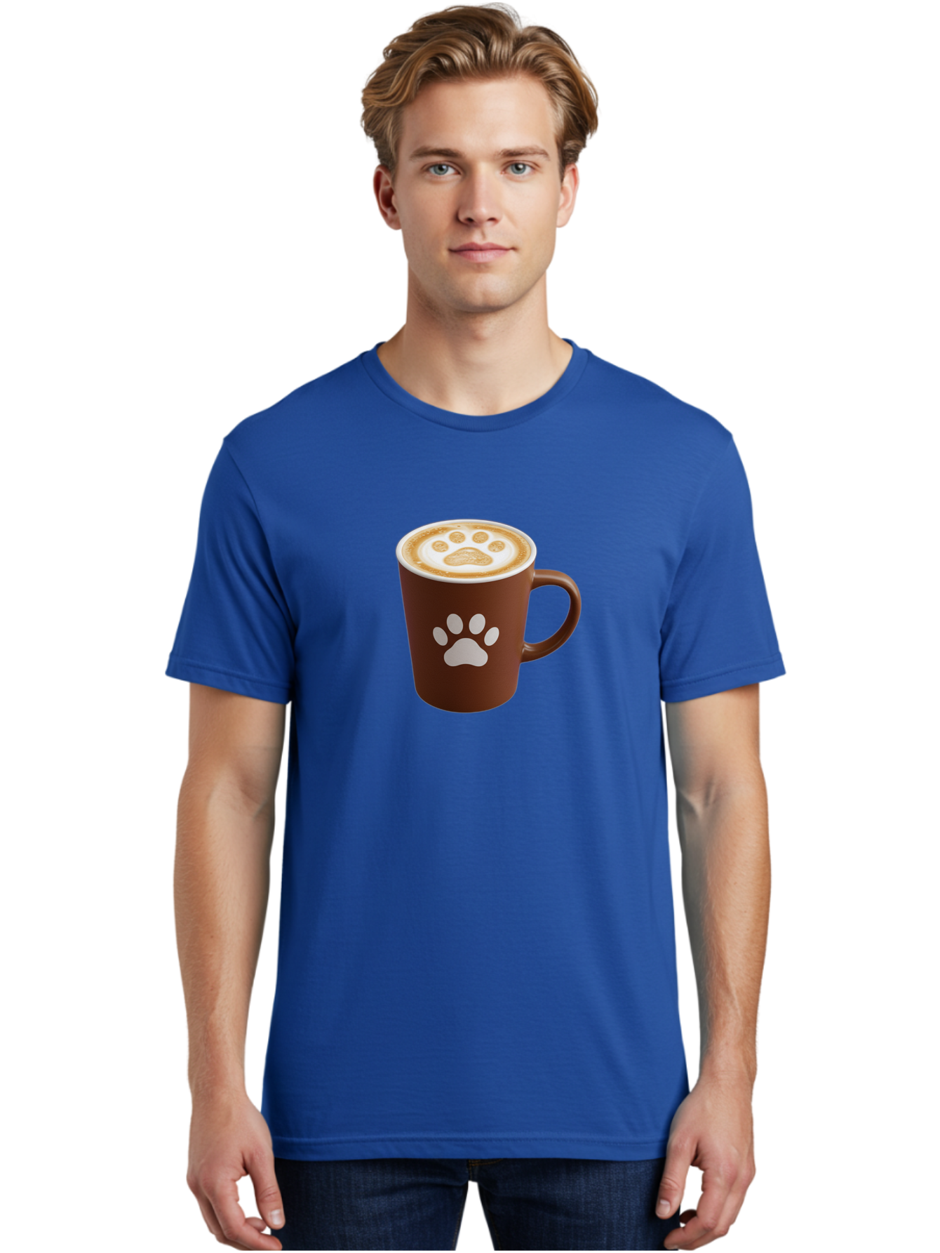 Paw-Print-Coffee-Cup Men'S Graphic Tee, 100% Cotton, Comfortable Casual Summer Wear, Machine Washable, Coffee Cup, Paw Print Design, Latte Art, Cappuccino, Pet Friendly Coffee, Animal Print, Coffee Lover Gift, Cat Paw Print, Dog Paw Print Bab069 30