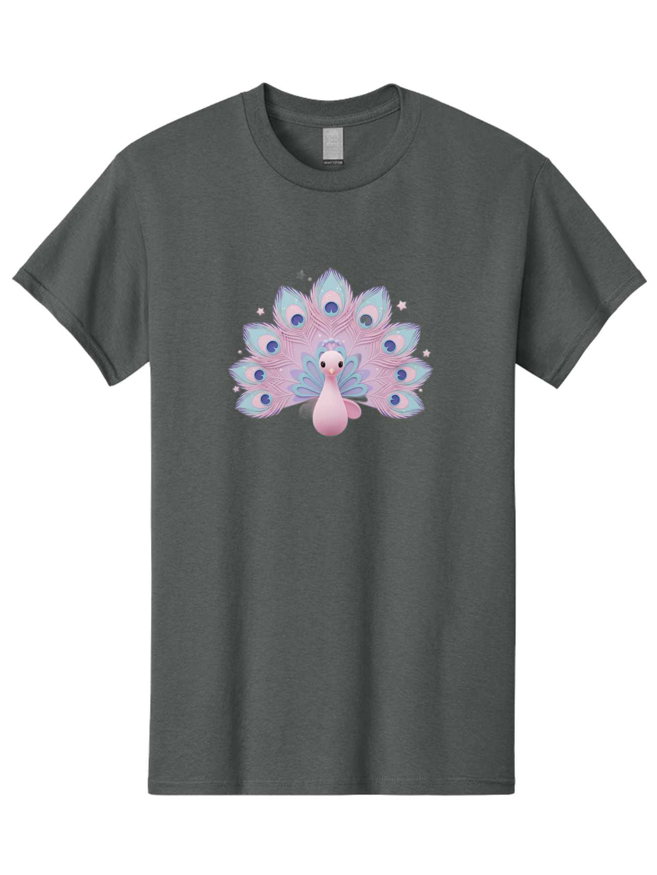 Peacock-1 Men'S Graphic Tee, 100% Cotton, Comfortable Casual Summer Wear, Machine Washable, Cartoon Peacock, Pink Peacock, Blue Feathers, Fantasy Bird, Majestic Plumage, Vibrant Colors, Pastel Hues, Whimsical Design, Stylized Artwork, Bab070 19