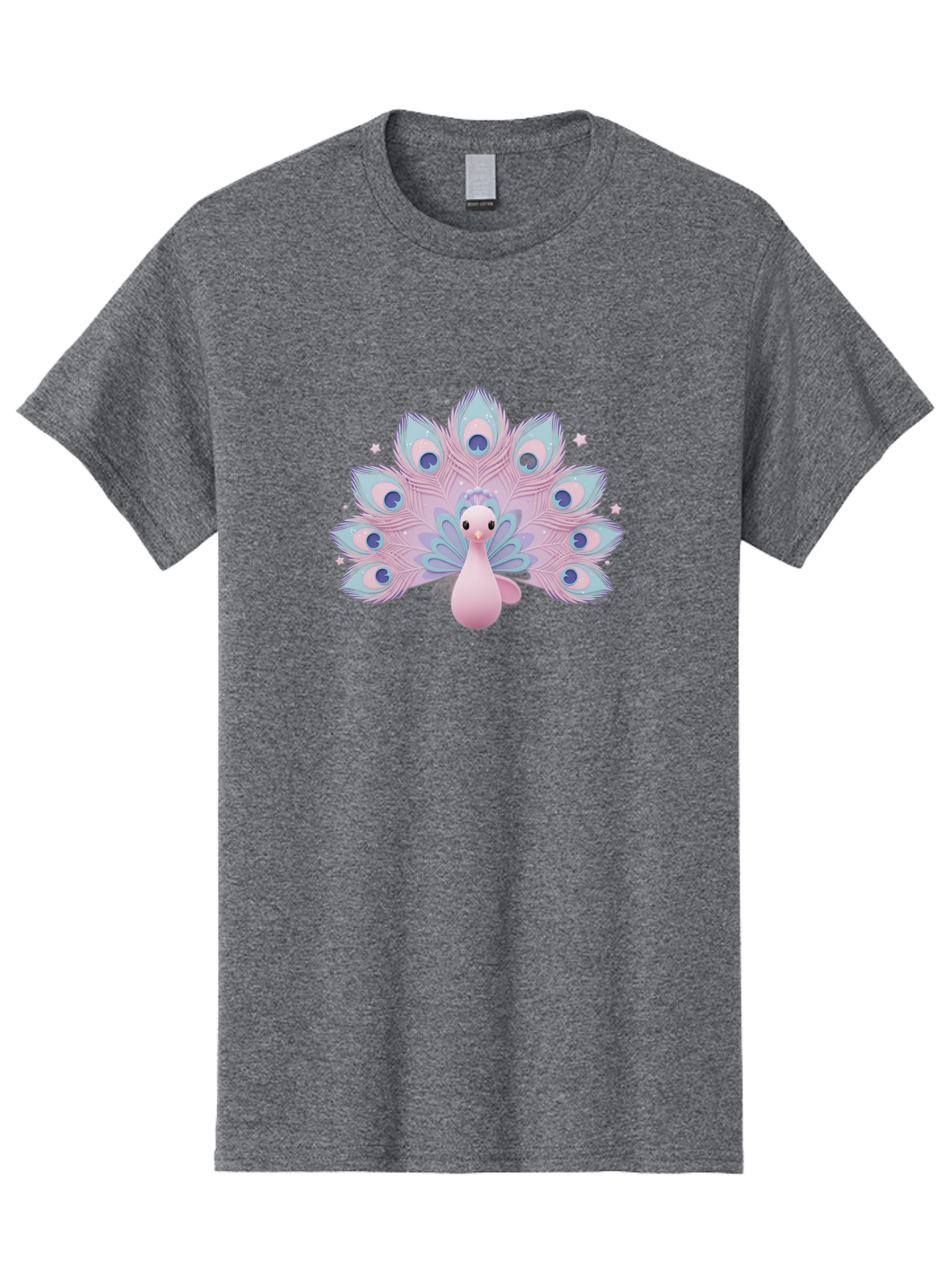 Peacock-1 Men'S Graphic Tee, 100% Cotton, Comfortable Casual Summer Wear, Machine Washable, Cartoon Peacock, Pink Peacock, Blue Feathers, Fantasy Bird, Majestic Plumage, Vibrant Colors, Pastel Hues, Whimsical Design, Stylized Artwork, Bab070 23