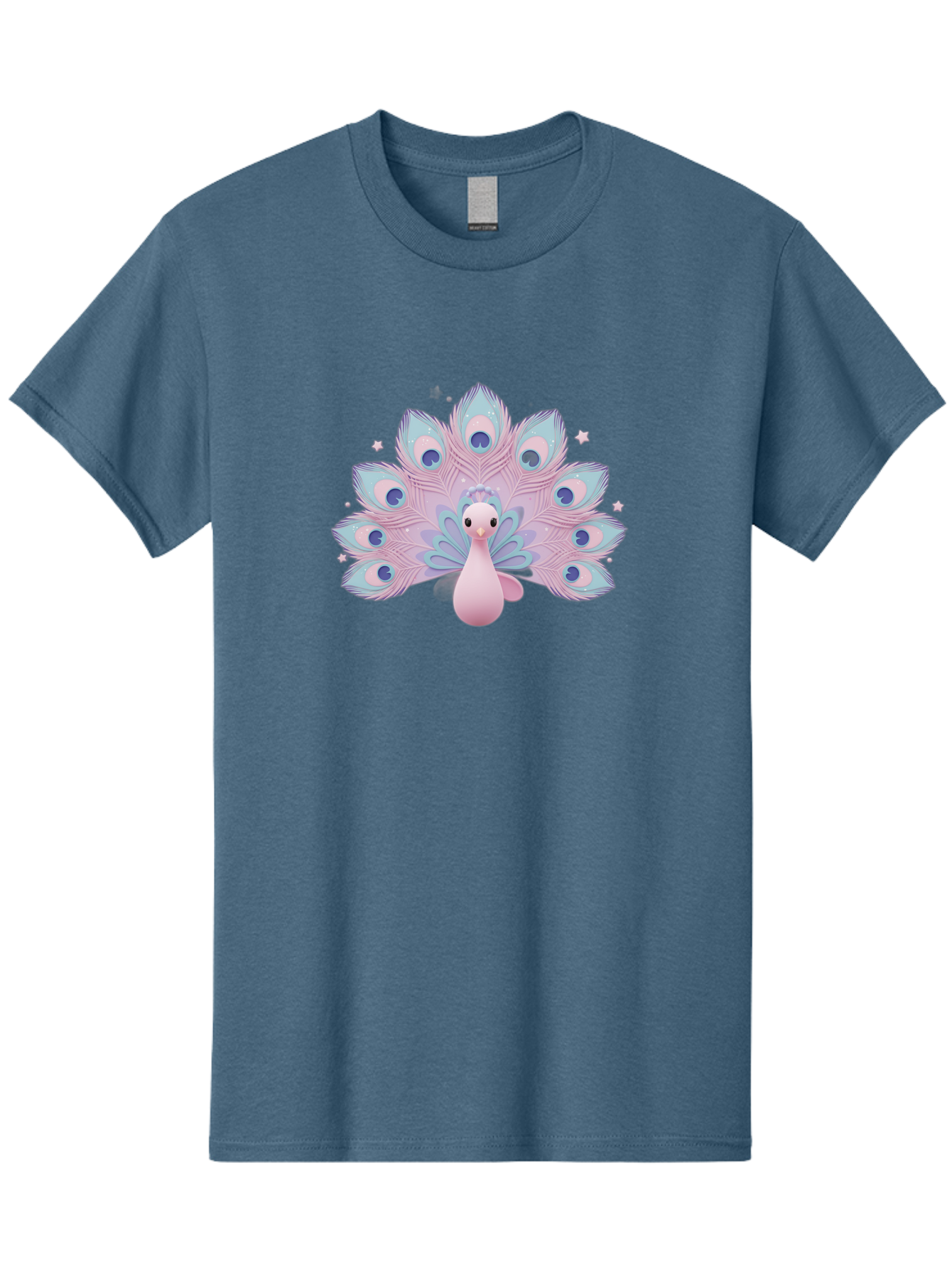 Peacock-1 Men'S Graphic Tee, 100% Cotton, Comfortable Casual Summer Wear, Machine Washable, Cartoon Peacock, Pink Peacock, Blue Feathers, Fantasy Bird, Majestic Plumage, Vibrant Colors, Pastel Hues, Whimsical Design, Stylized Artwork, Bab070 15