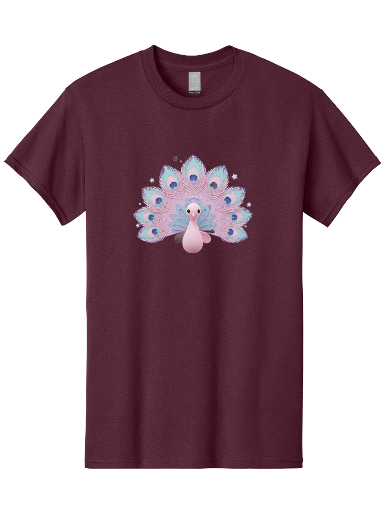Peacock-1 Men'S Graphic Tee, 100% Cotton, Comfortable Casual Summer Wear, Machine Washable, Cartoon Peacock, Pink Peacock, Blue Feathers, Fantasy Bird, Majestic Plumage, Vibrant Colors, Pastel Hues, Whimsical Design, Stylized Artwork, Bab070 13