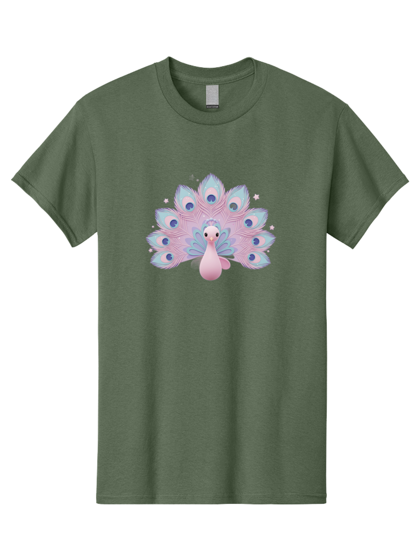 Peacock-1 Men'S Graphic Tee, 100% Cotton, Comfortable Casual Summer Wear, Machine Washable, Cartoon Peacock, Pink Peacock, Blue Feathers, Fantasy Bird, Majestic Plumage, Vibrant Colors, Pastel Hues, Whimsical Design, Stylized Artwork, Bab070 27