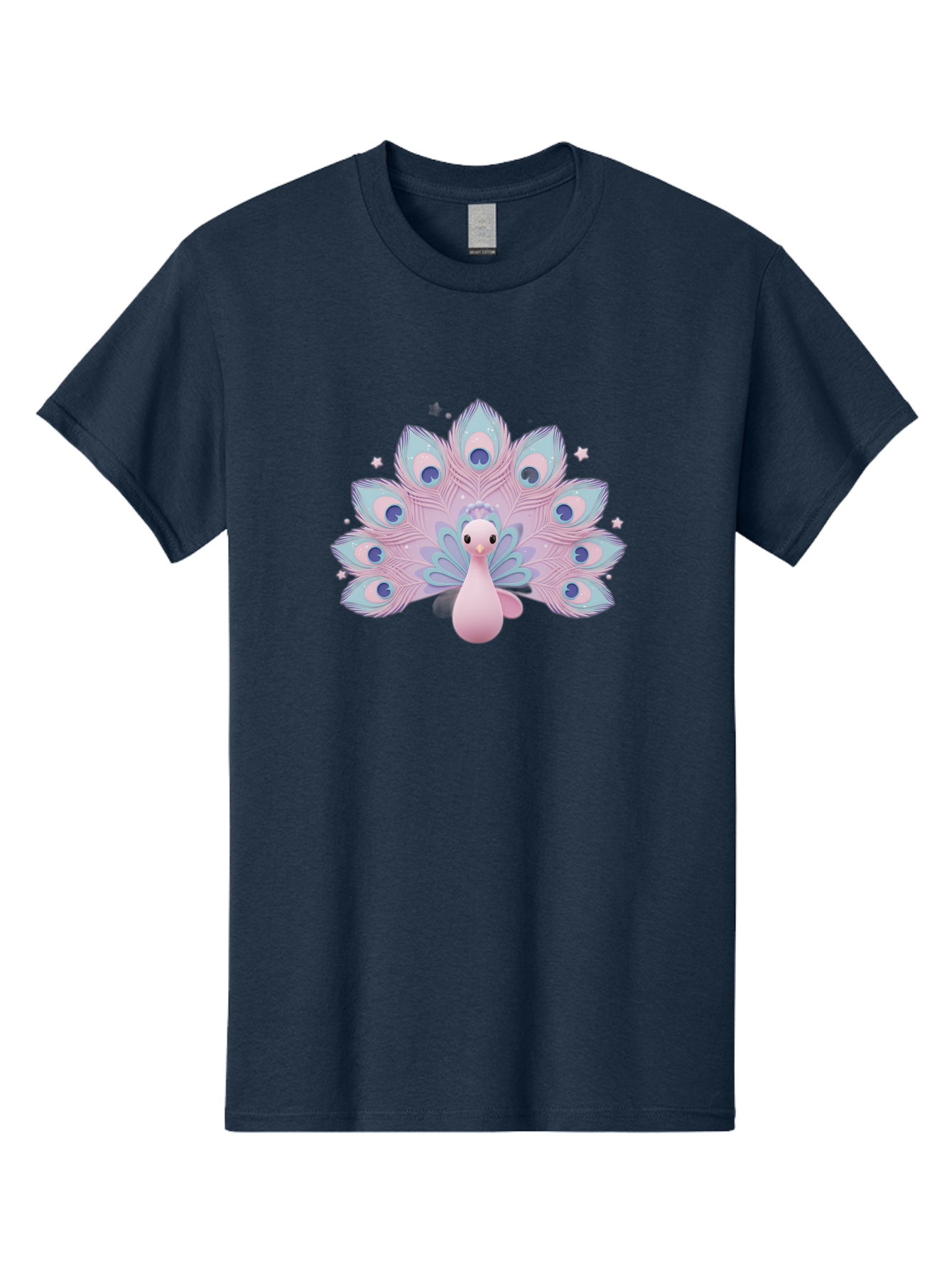Peacock-1 Men'S Graphic Tee, 100% Cotton, Comfortable Casual Summer Wear, Machine Washable, Cartoon Peacock, Pink Peacock, Blue Feathers, Fantasy Bird, Majestic Plumage, Vibrant Colors, Pastel Hues, Whimsical Design, Stylized Artwork, Bab070 9