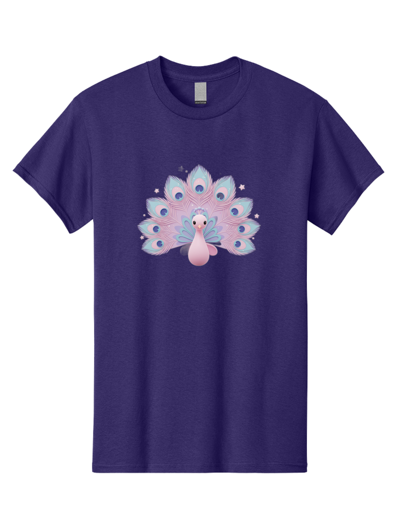 Peacock-1 Men'S Graphic Tee, 100% Cotton, Comfortable Casual Summer Wear, Machine Washable, Cartoon Peacock, Pink Peacock, Blue Feathers, Fantasy Bird, Majestic Plumage, Vibrant Colors, Pastel Hues, Whimsical Design, Stylized Artwork, Bab070 29