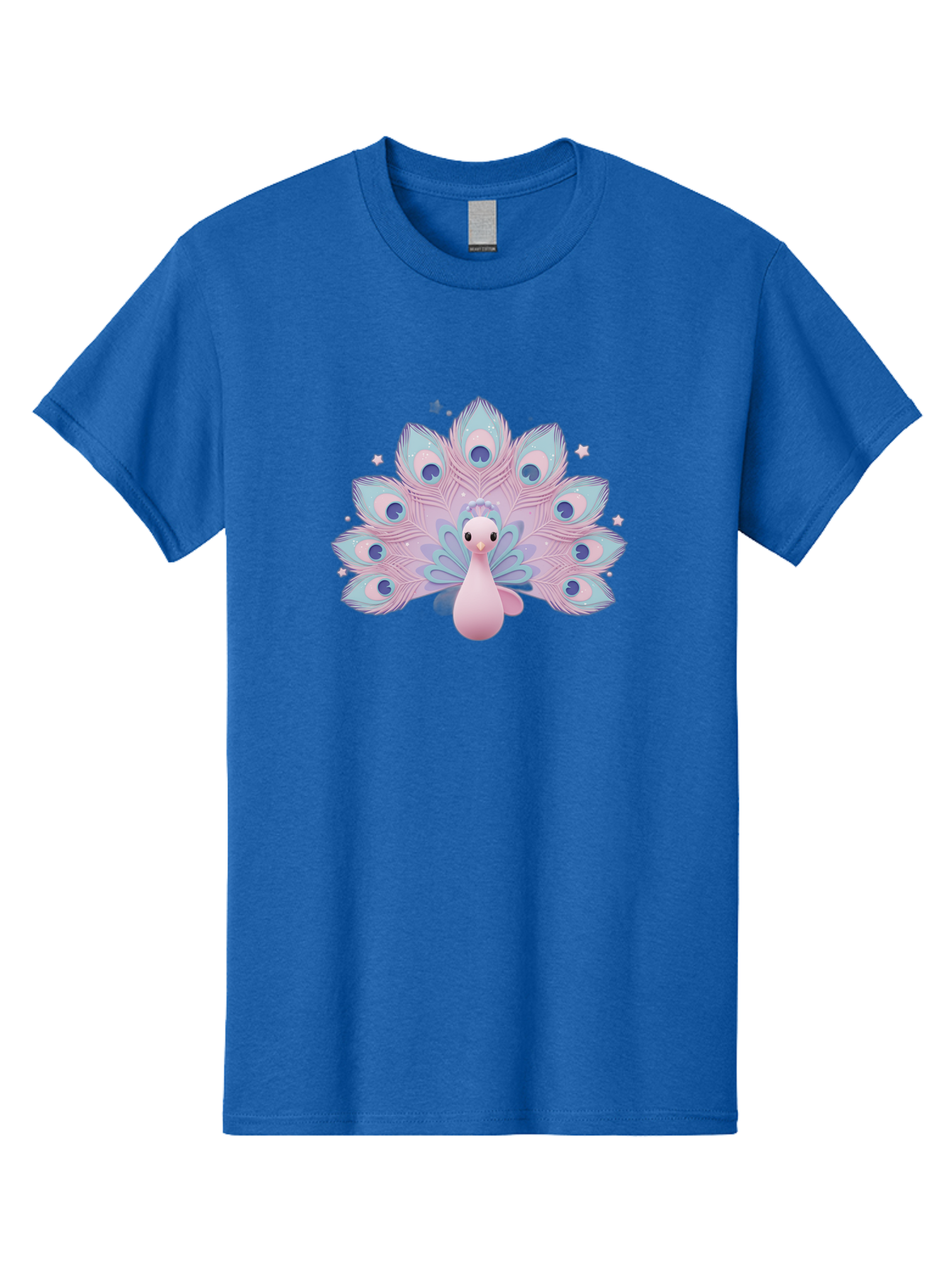 Peacock-1 Men'S Graphic Tee, 100% Cotton, Comfortable Casual Summer Wear, Machine Washable, Cartoon Peacock, Pink Peacock, Blue Feathers, Fantasy Bird, Majestic Plumage, Vibrant Colors, Pastel Hues, Whimsical Design, Stylized Artwork, Bab070 3