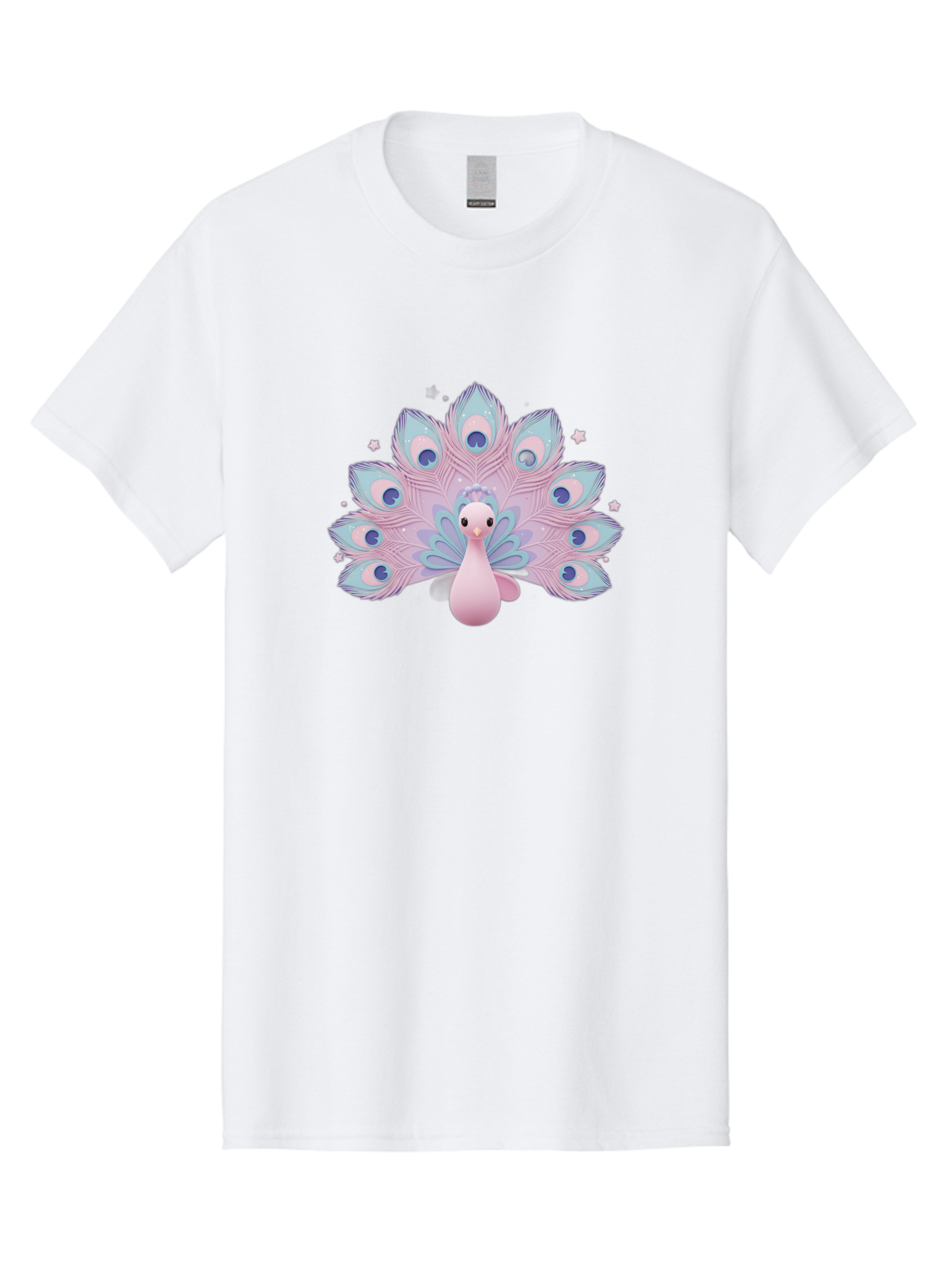 Peacock-1 Men'S Graphic Tee, 100% Cotton, Comfortable Casual Summer Wear, Machine Washable, Cartoon Peacock, Pink Peacock, Blue Feathers, Fantasy Bird, Majestic Plumage, Vibrant Colors, Pastel Hues, Whimsical Design, Stylized Artwork, Bab070 5