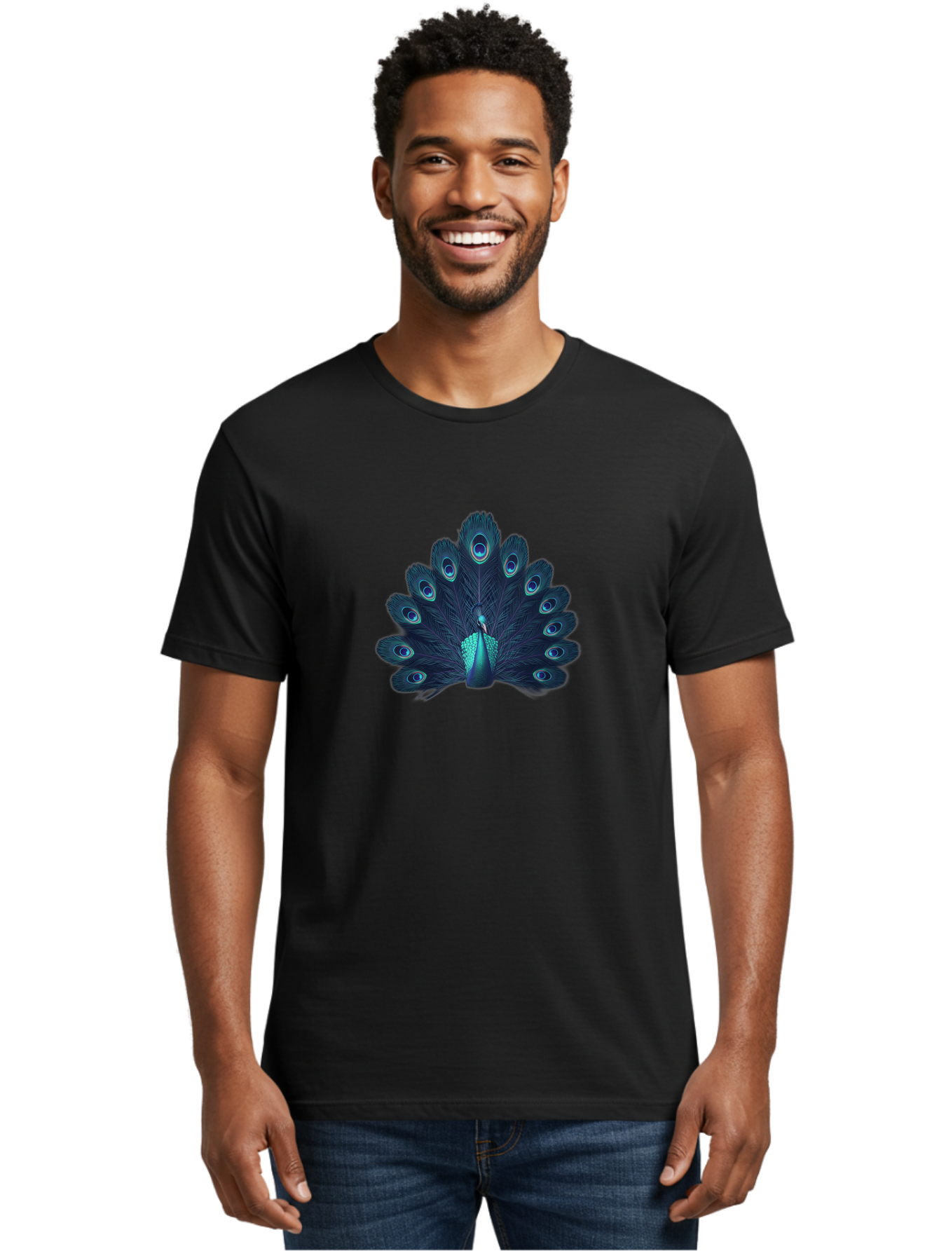 Peacock-10 Men'S Graphic Tee, 100% Cotton, Comfortable Casual Summer Wear, Machine Washable, Peacock Spreading Its Feathers, Blue Eyespots, Vibrant Plumage, Majestic Bird, Iridescent Colors, Natural Beauty, Exotic Wildlife, Stunning Display Bab071 12