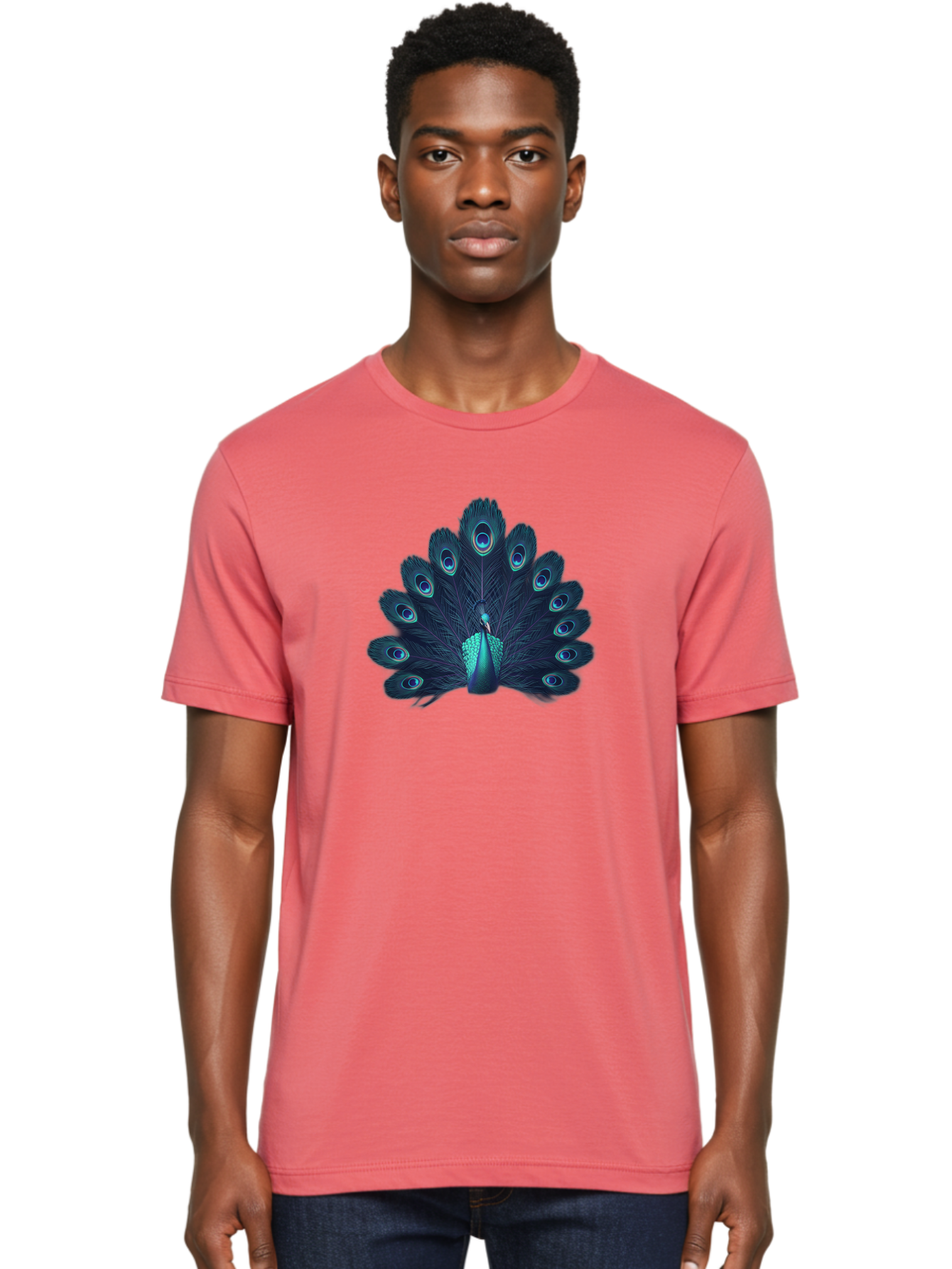 Peacock-10 Men'S Graphic Tee, 100% Cotton, Comfortable Casual Summer Wear, Machine Washable, Peacock Spreading Its Feathers, Blue Eyespots, Vibrant Plumage, Majestic Bird, Iridescent Colors, Natural Beauty, Exotic Wildlife, Stunning Display Bab071 10