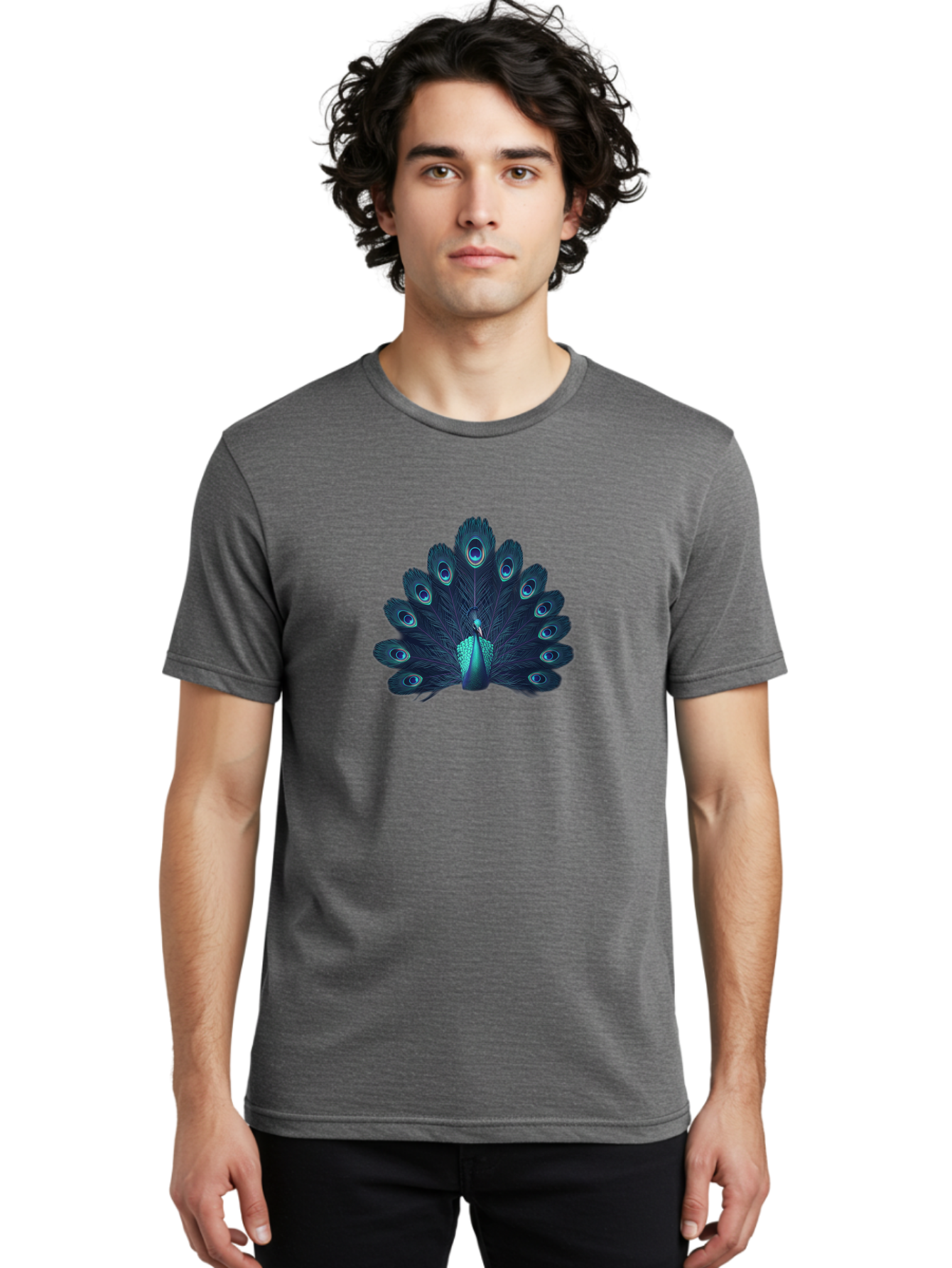Peacock-10 Men'S Graphic Tee, 100% Cotton, Comfortable Casual Summer Wear, Machine Washable, Peacock Spreading Its Feathers, Blue Eyespots, Vibrant Plumage, Majestic Bird, Iridescent Colors, Natural Beauty, Exotic Wildlife, Stunning Display Bab071 30