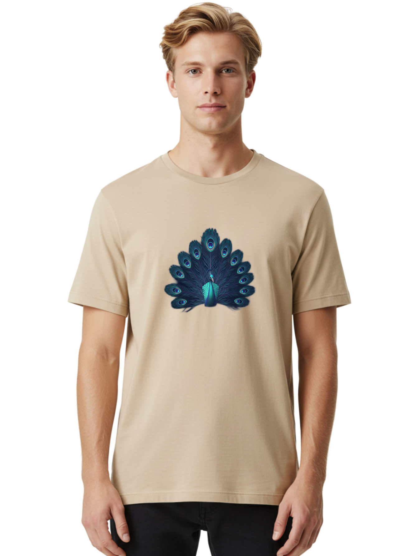 Peacock-10 Men'S Graphic Tee, 100% Cotton, Comfortable Casual Summer Wear, Machine Washable, Peacock Spreading Its Feathers, Blue Eyespots, Vibrant Plumage, Majestic Bird, Iridescent Colors, Natural Beauty, Exotic Wildlife, Stunning Display Bab071 8