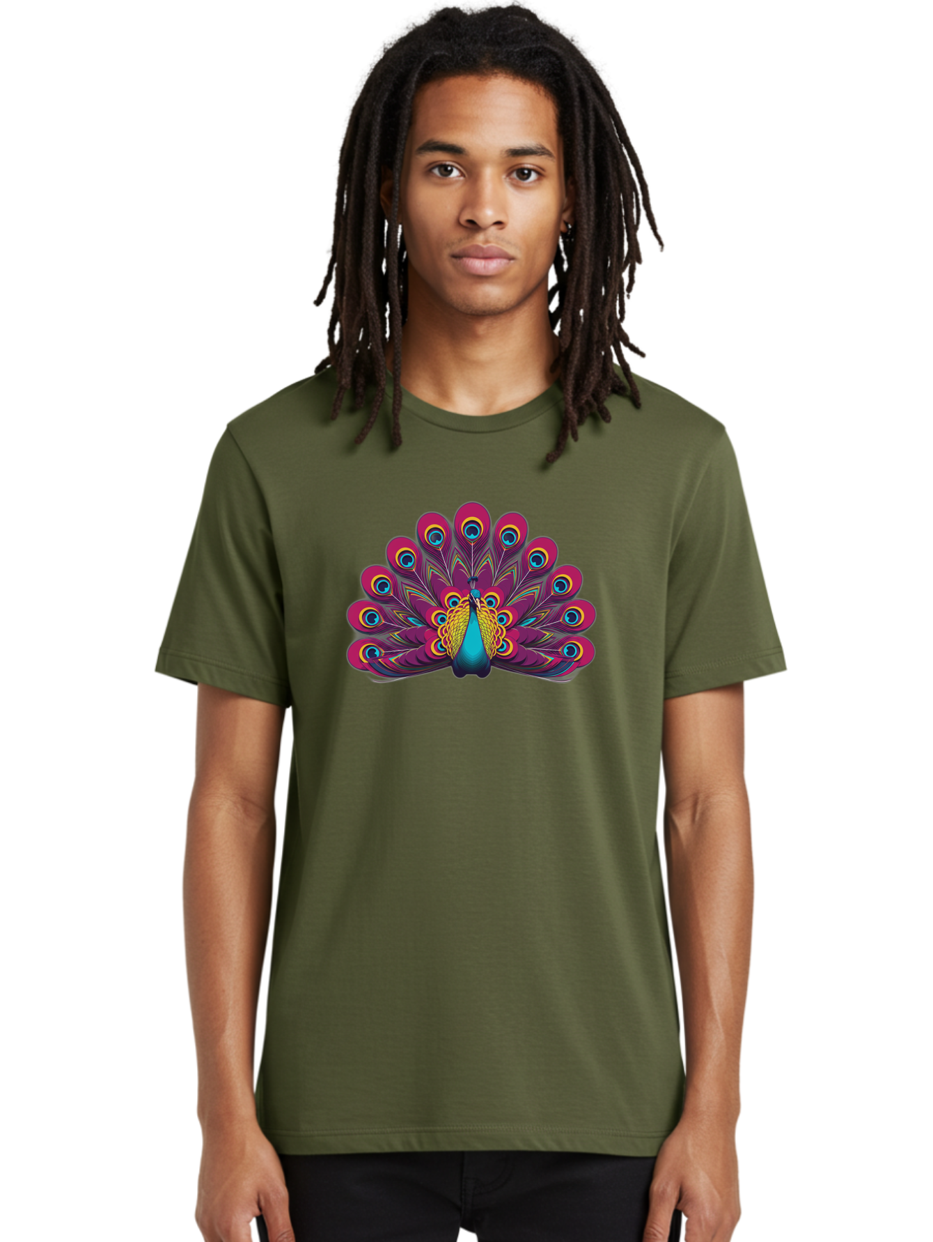 Peacock-11 Men'S Graphic Tee, 100% Cotton, Comfortable Casual Summer Wear, Machine Washable, Vibrant Peacock, Colorful Plumage, Eye-Catching Feathers, Magenta And Blue Hues, Turquoise Body, Intricate Patterns, Majestic Display, Bab072 12
