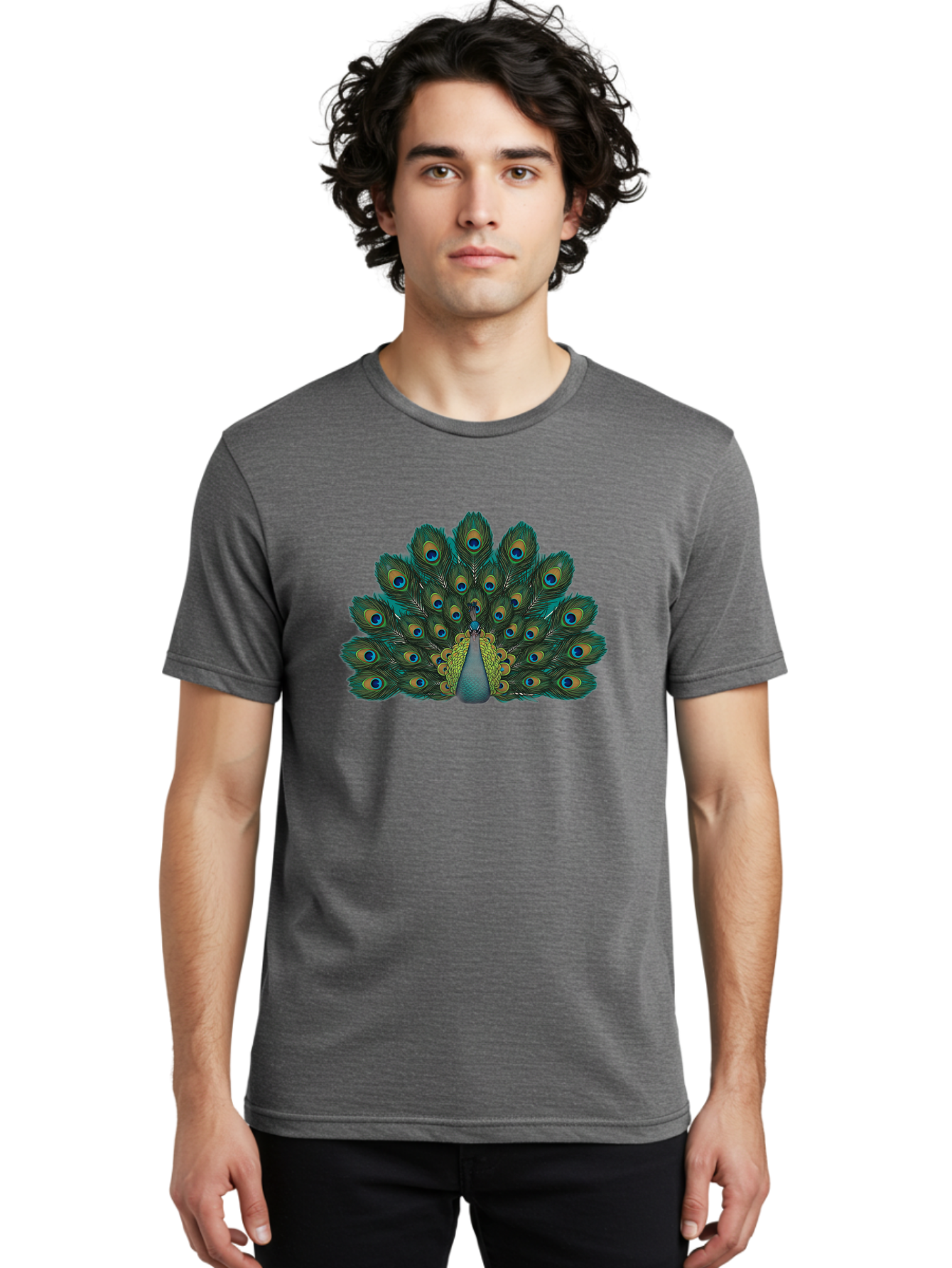 Peacock-13 Men'S Graphic Tee, 100% Cotton, Comfortable Casual Summer Wear, Machine Washable, Peacock With Spread Tail, Vibrant Plumage, Blue And Green Feathers, Eye Spots, Majestic Bird, Exotic Creature, Beautiful Display, Nature'S Artistry, Bab074 16