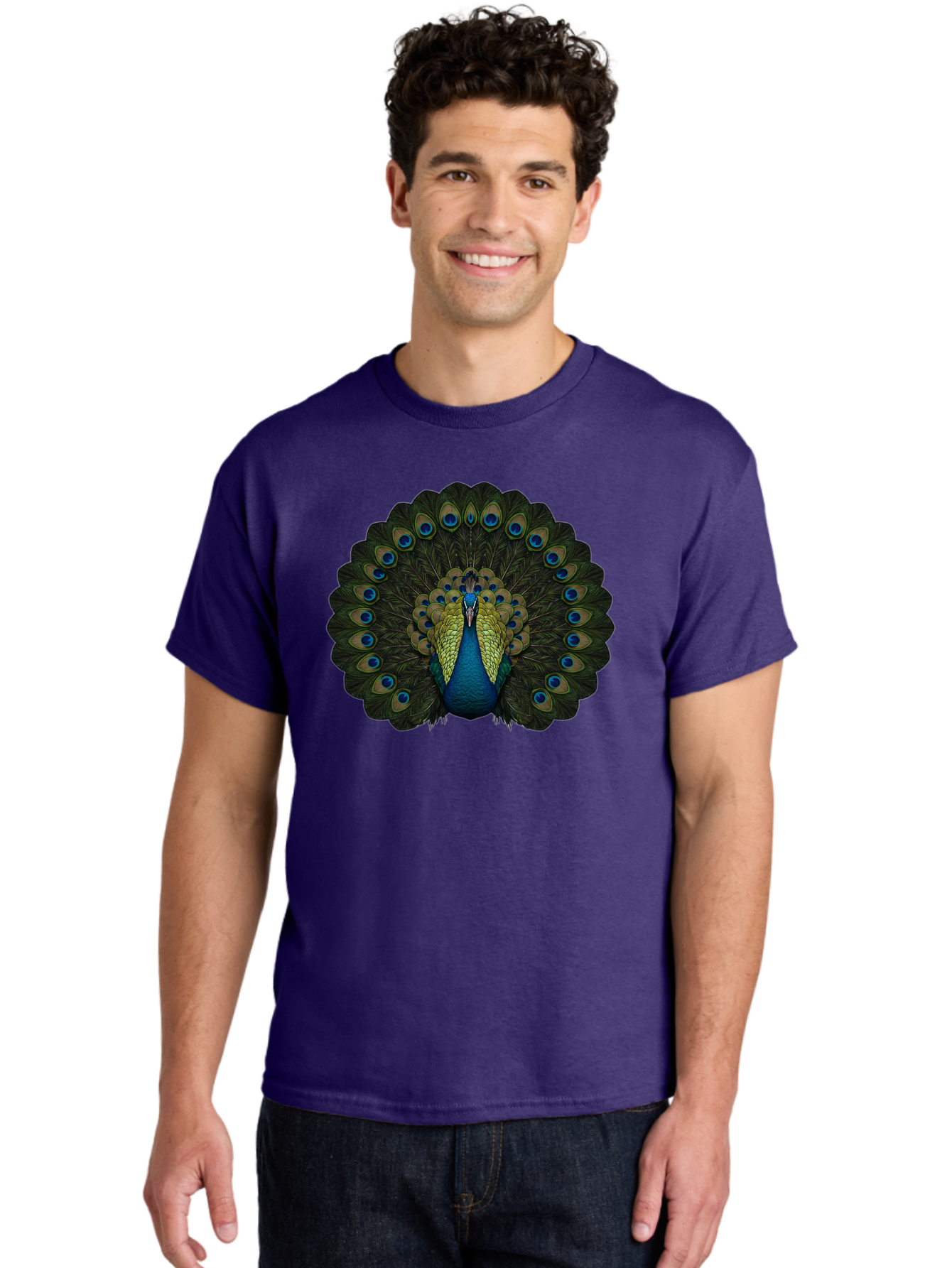 Peacock-15 Men'S Graphic Tee, 100% Cotton, Comfortable Casual Summer Wear, Machine Washable, Blue Peacock, Vibrant Plumage, Eye-Catching Display, Majestic Feathers, Regal Bird, Stunning Colors, Intricate Patterns, Blue And Gold Hues, Bab076 23