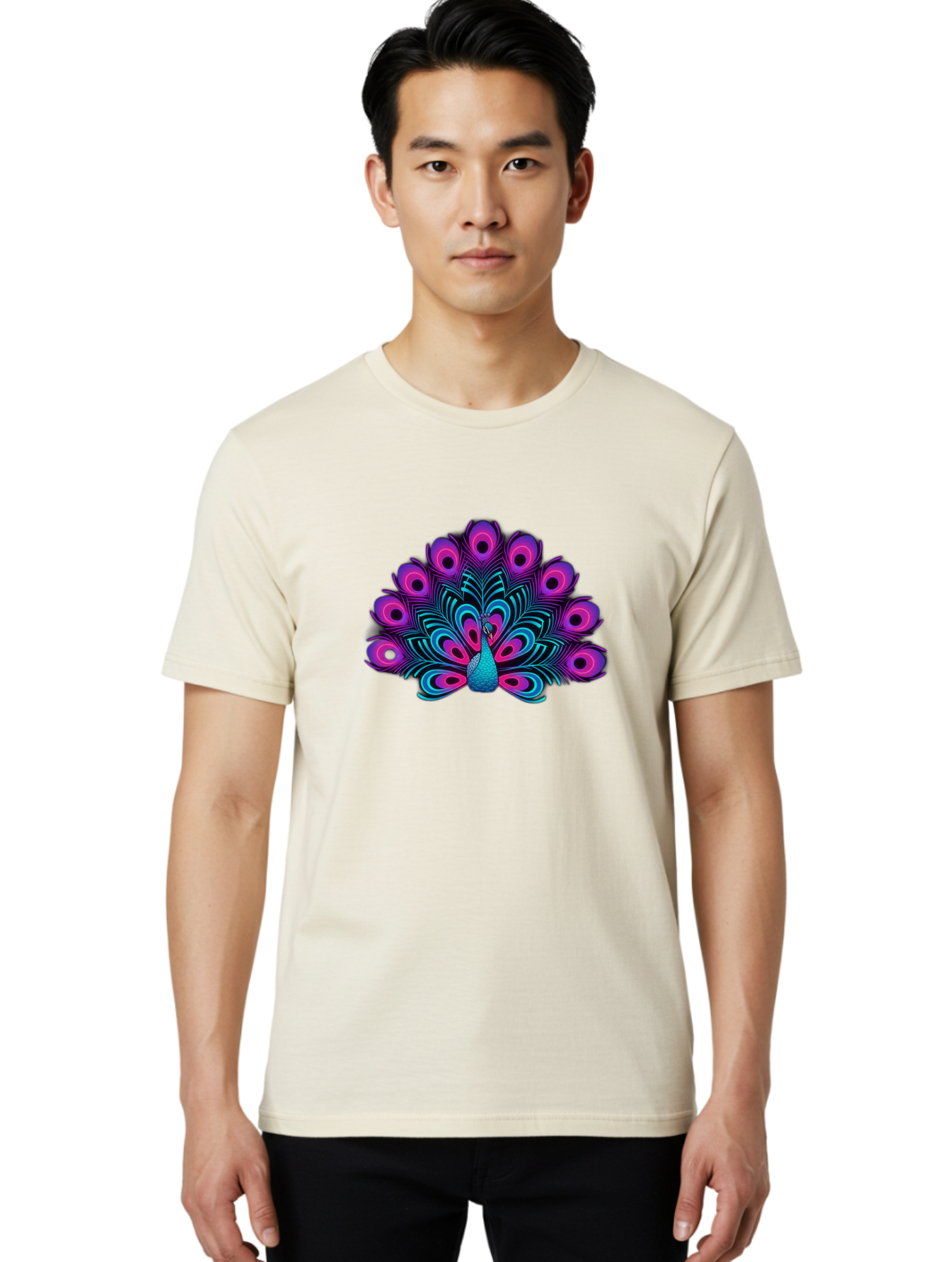 Peacock-16 Men'S Graphic Tee, 100% Cotton, Comfortable Casual Summer Wear, Machine Washable, Peacock Displaying Feathers, Vibrant Plumage, Blue And Purple Hues, Eye-Catching Pattern, Majestic Bird, Colorful Illustration, Intricate Design, Bab077 26