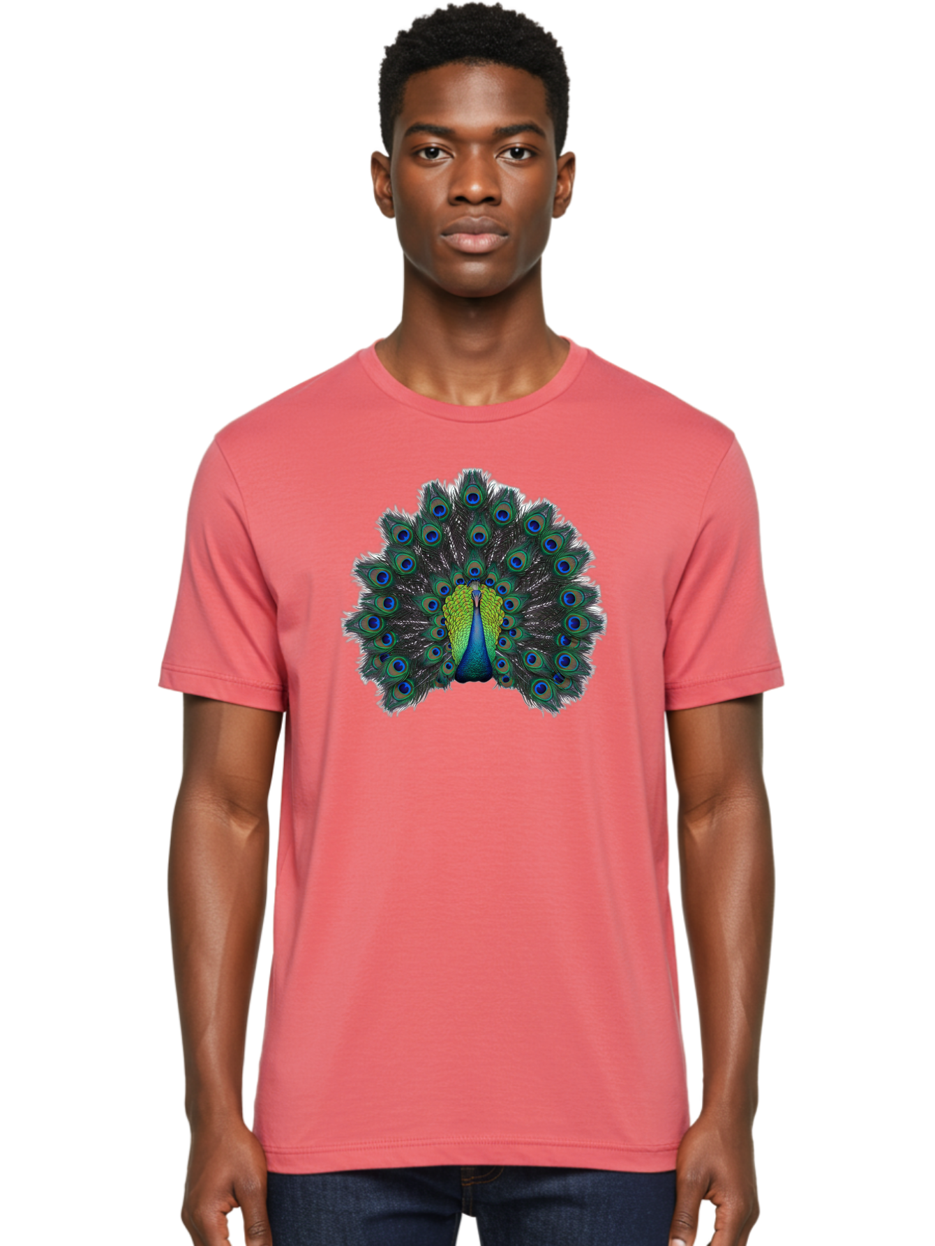 Peacock-17 Men'S Graphic Tee, 100% Cotton, Comfortable Casual Summer Wear, Machine Washable, Peacock With Spread Tail, Vibrant Feathers, Blue And Green Plumage, Eye-Catching Display, Majestic Bird, Exotic Beauty, Colorful Tail Feathers Bab078 30