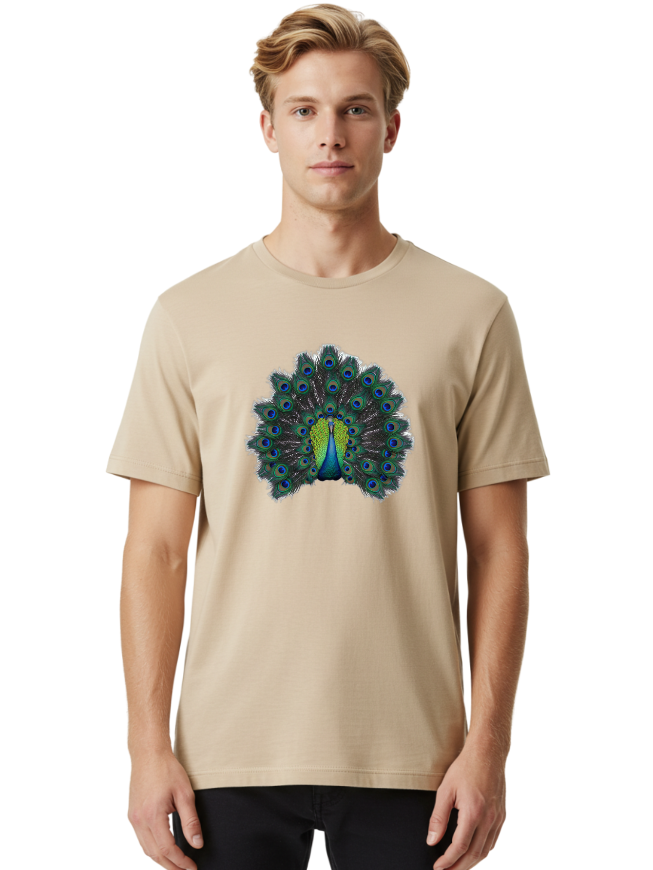 Peacock-17 Men'S Graphic Tee, 100% Cotton, Comfortable Casual Summer Wear, Machine Washable, Peacock With Spread Tail, Vibrant Feathers, Blue And Green Plumage, Eye-Catching Display, Majestic Bird, Exotic Beauty, Colorful Tail Feathers Bab078 4