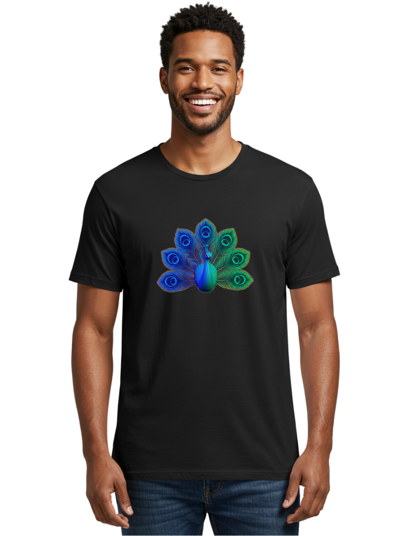 Peacock-18 Men'S Graphic Tee, 100% Cotton, Comfortable Casual Summer Wear, Machine Washable, Peacock Display, Vibrant Feathers, Blue Plumage, Colorful Bird, Majestic Creature, Iridescent Colors, Eye Spots, Feathered Beauty Bab079 14